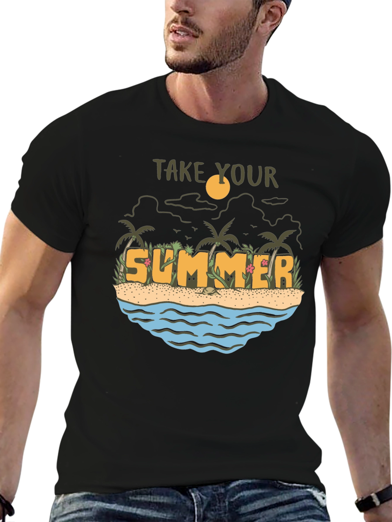 Black Summer Beach Graphic Tee view 6