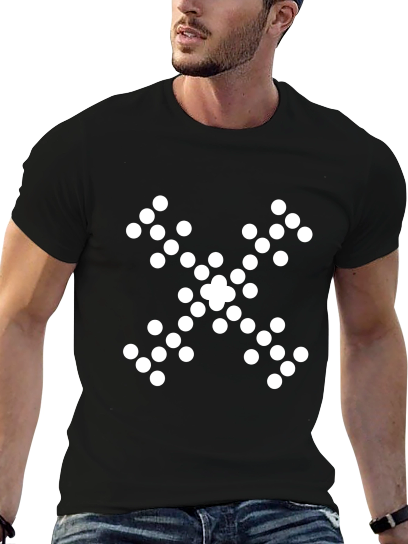 Black Geometric Dotted X Graphic Tee - Black view 6