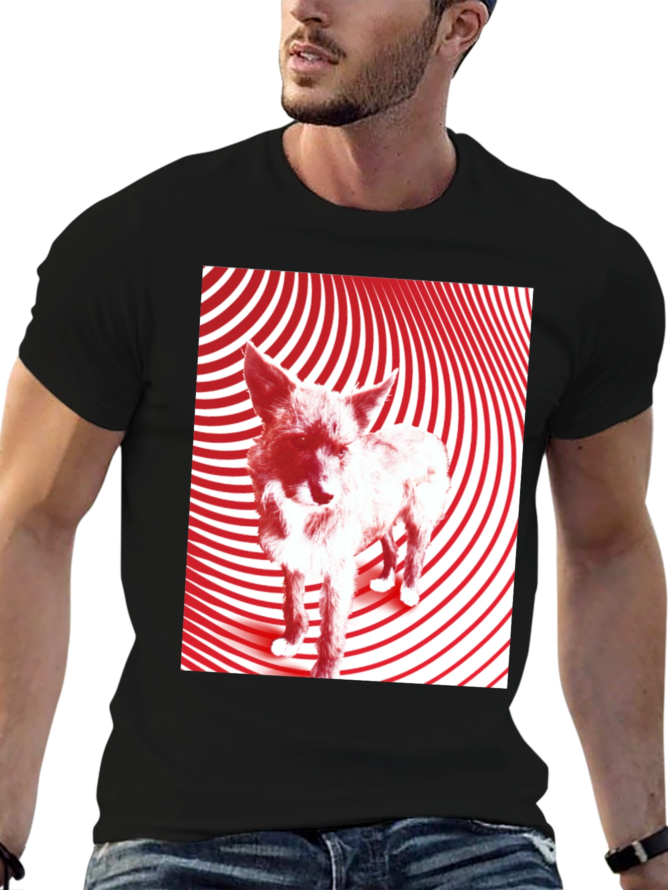 Black Red Wolf Graphic Black T-Shirt view 6