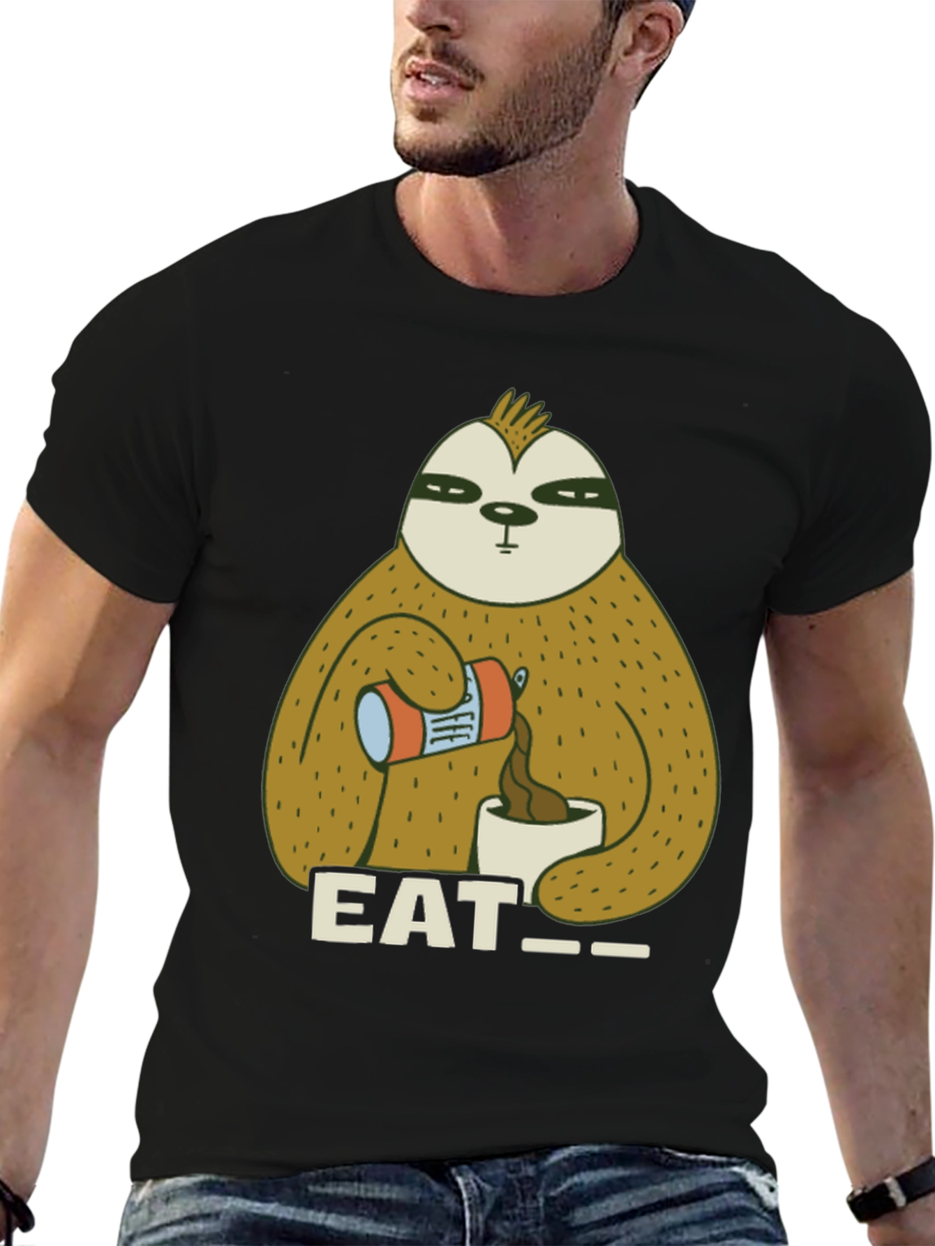 Black Eat Sloth T-Shirt - Funny Coffee Lover Tee view 6