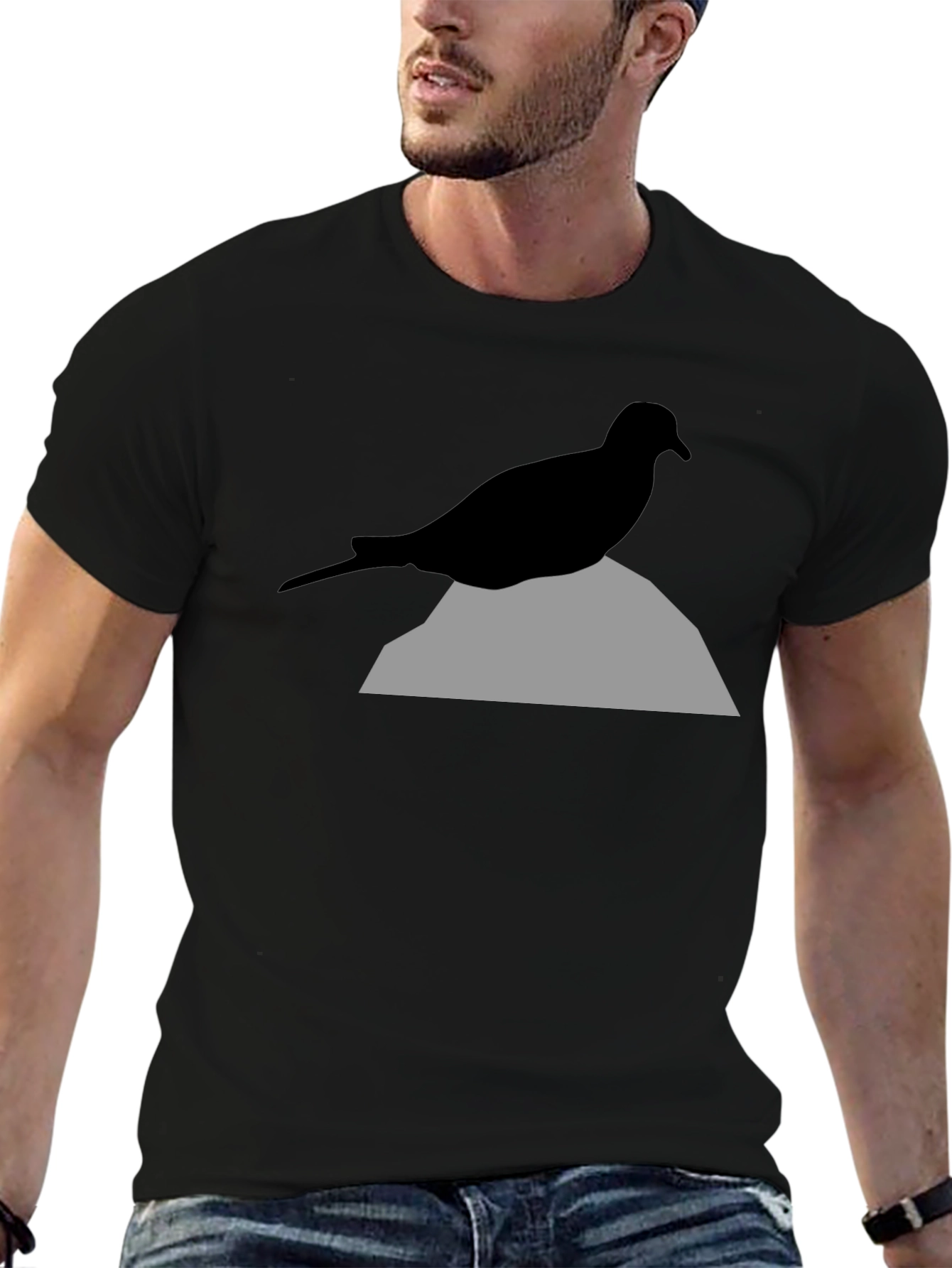 Black Bird on Rock Graphic Tee - Unisex Black T-Shirt view 6