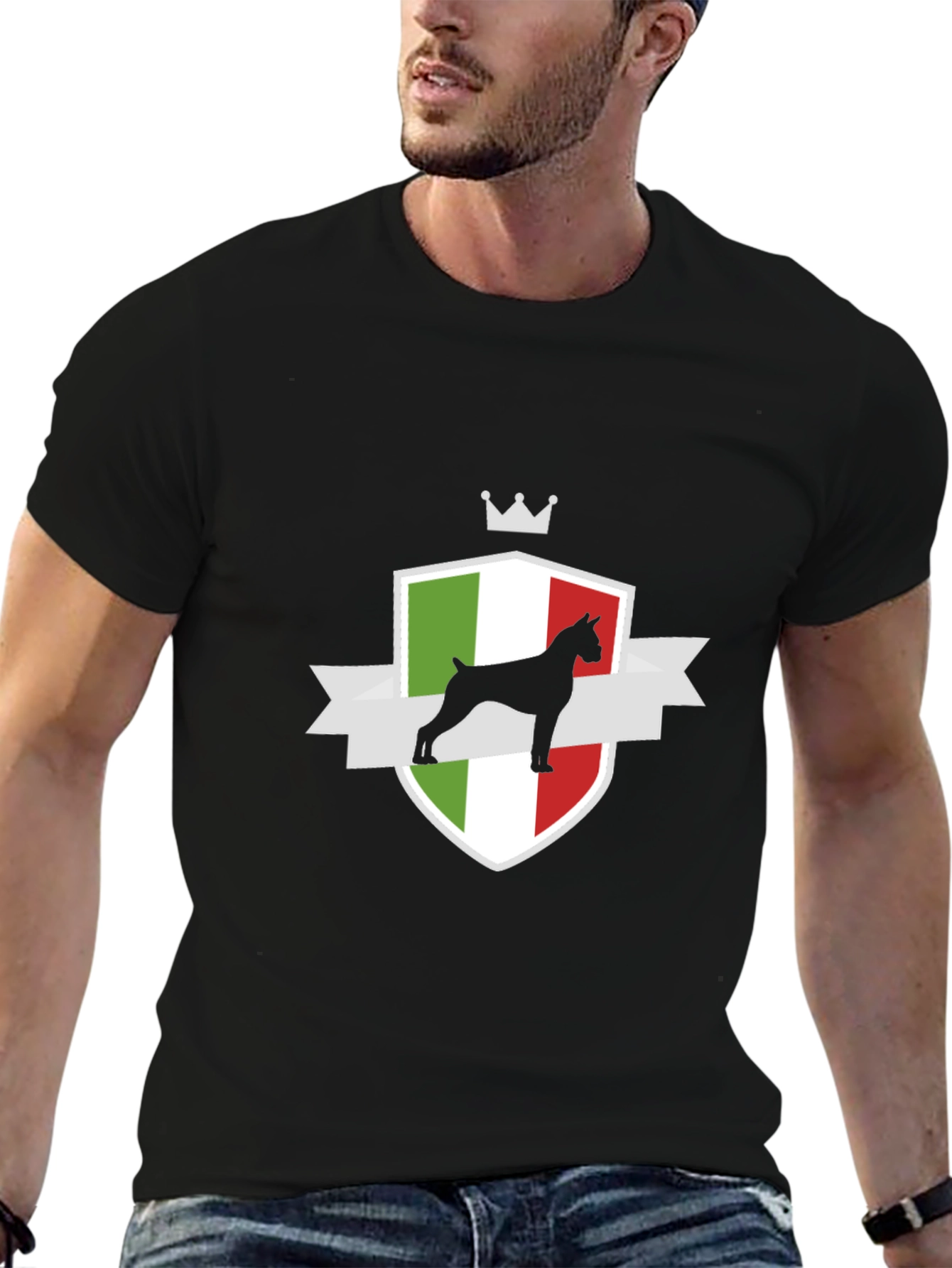 Black Italian Boxer Dog Crest T-Shirt - Black view 6