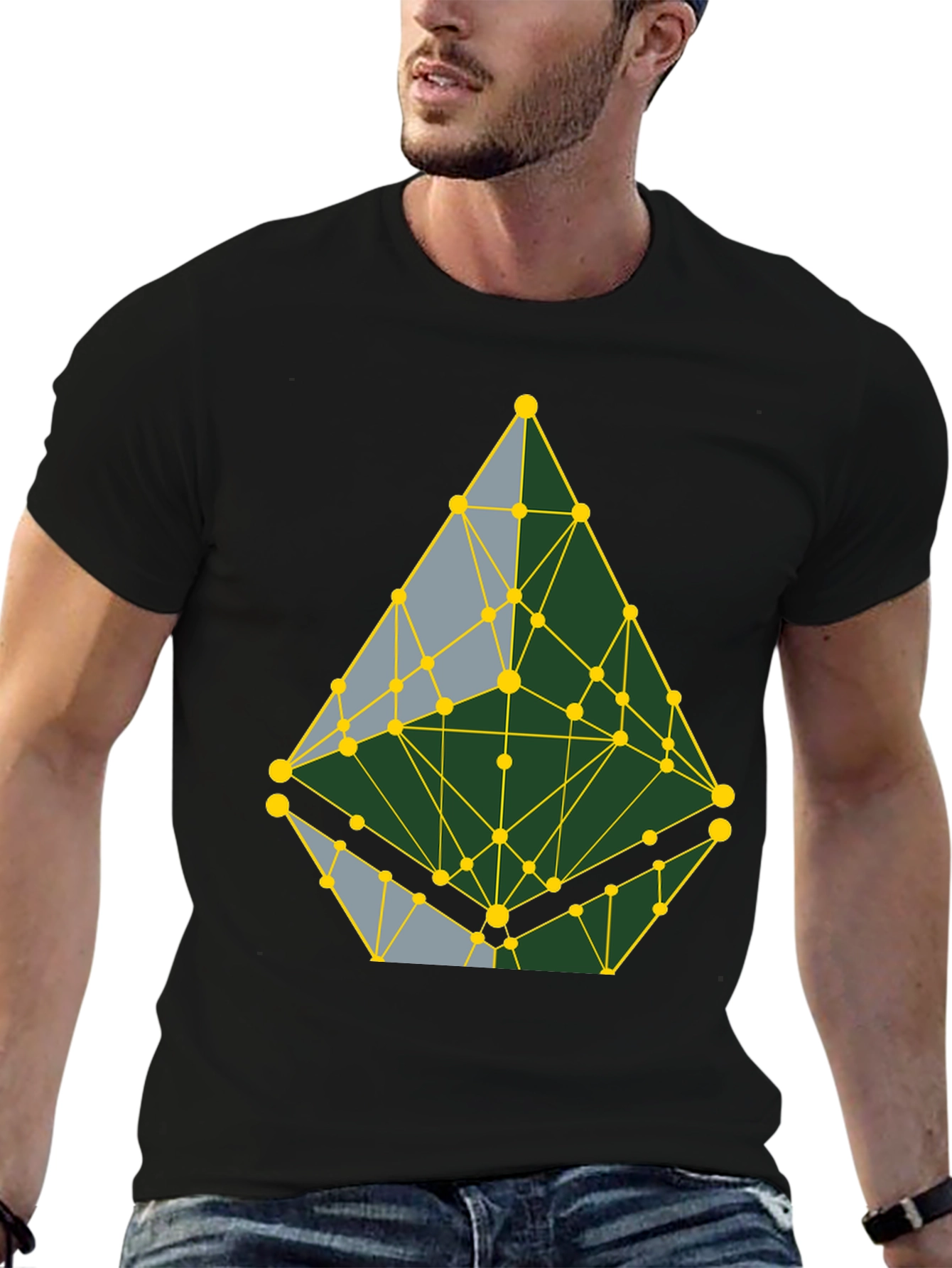 Black Geometric Pattern T-Shirt - Abstract Design, Casual Wear view 6