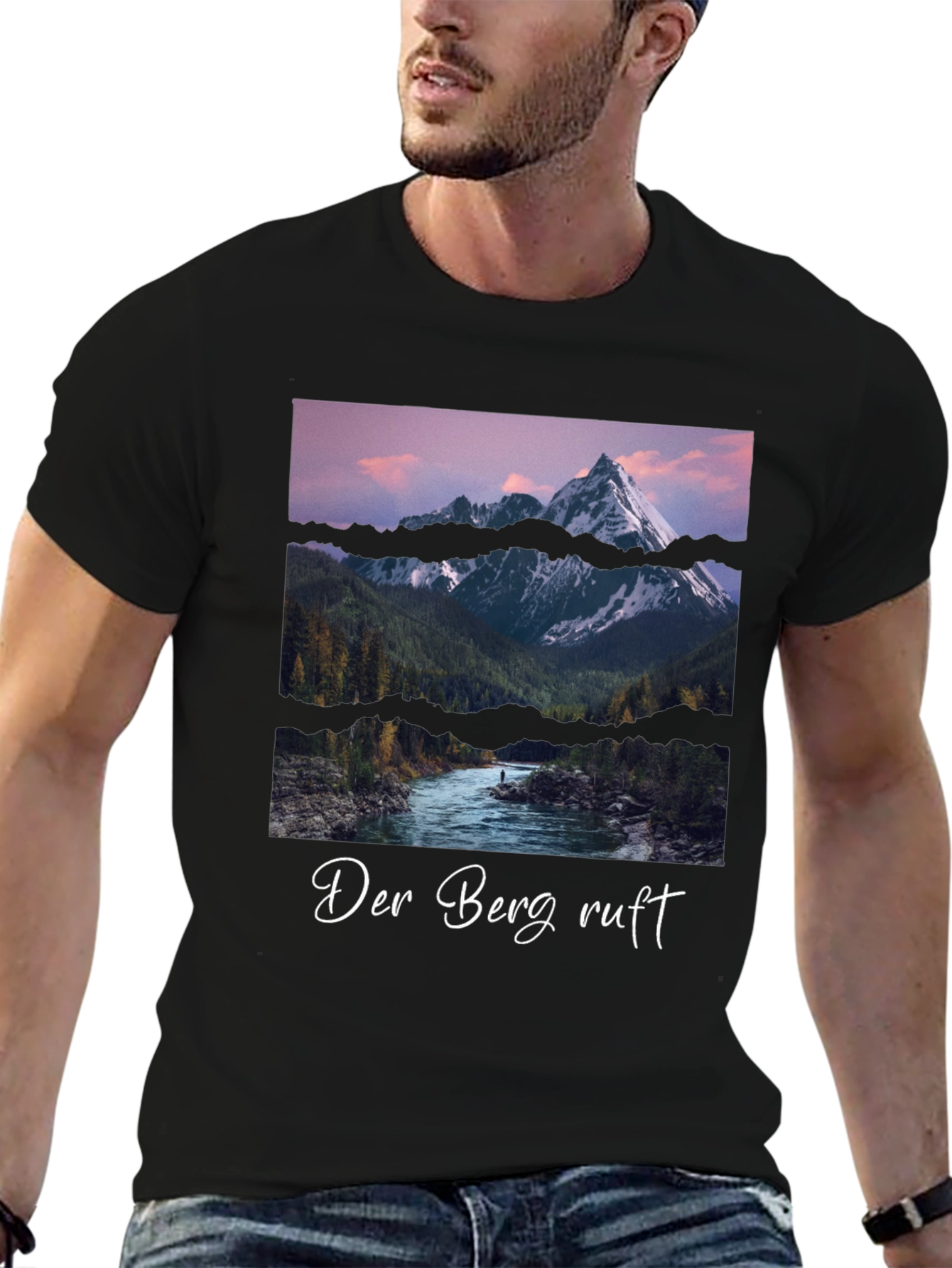 Black Mountain Scene Graphic Tee - Der Berg Ruft Black T-Shirt view 6