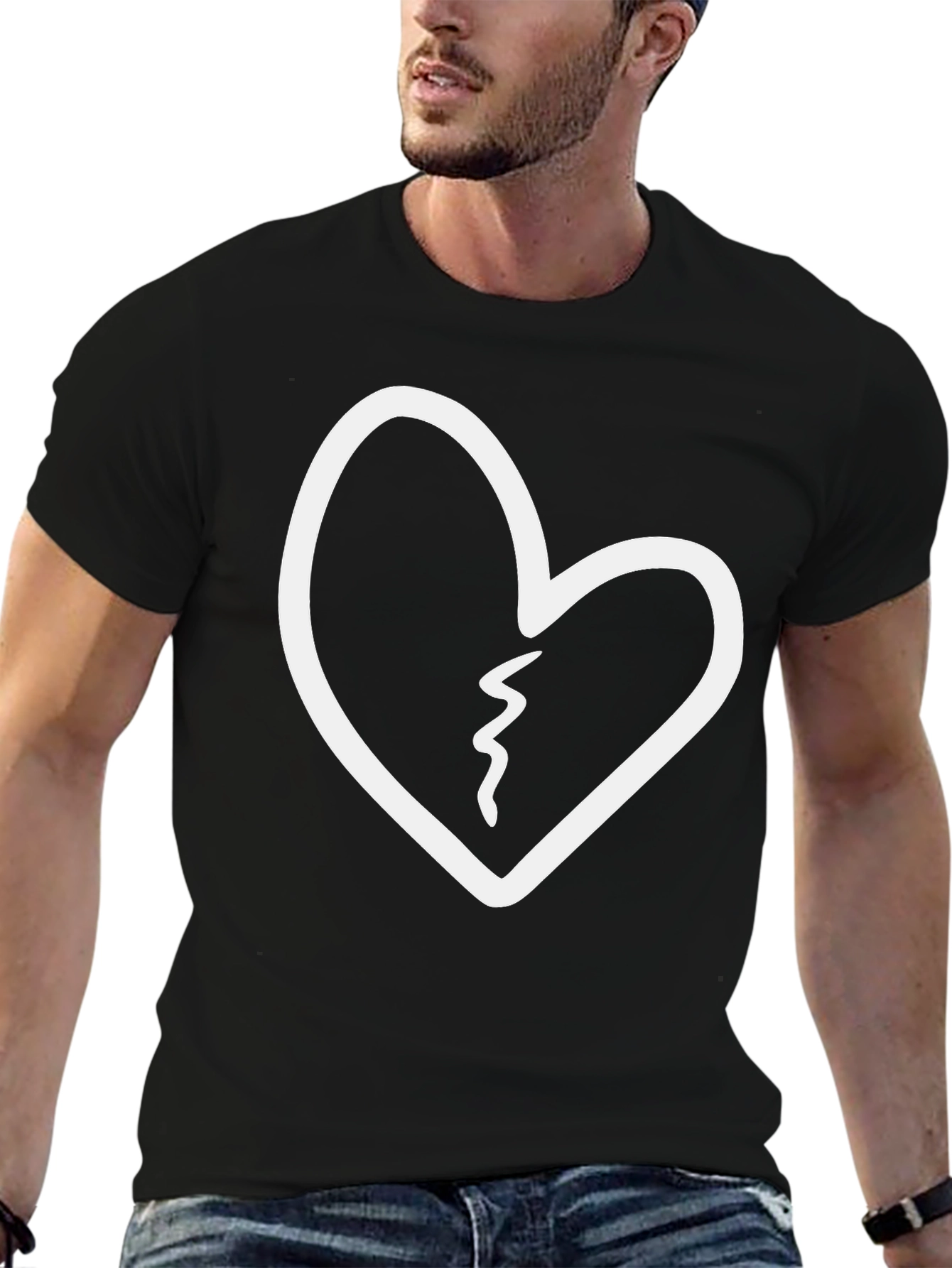 Black Broken Heart Graphic Tee - Black Cotton T-Shirt view 6