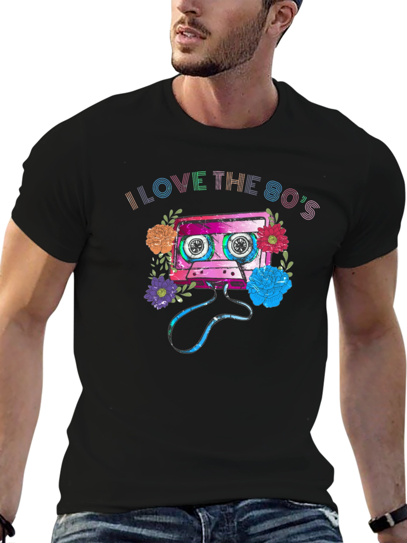 Black I Love the 80s Cassette Tape Graphic T-Shirt view 6