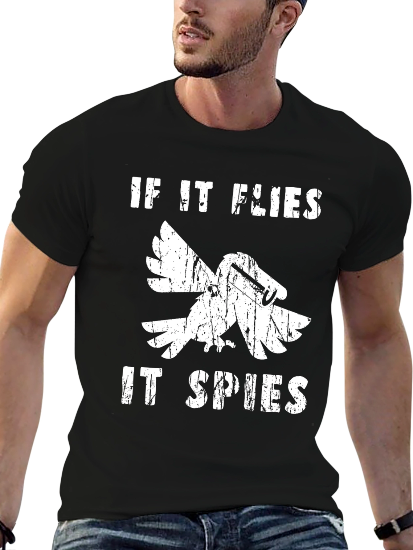 Black If It Flies It Spies T-Shirt view 6