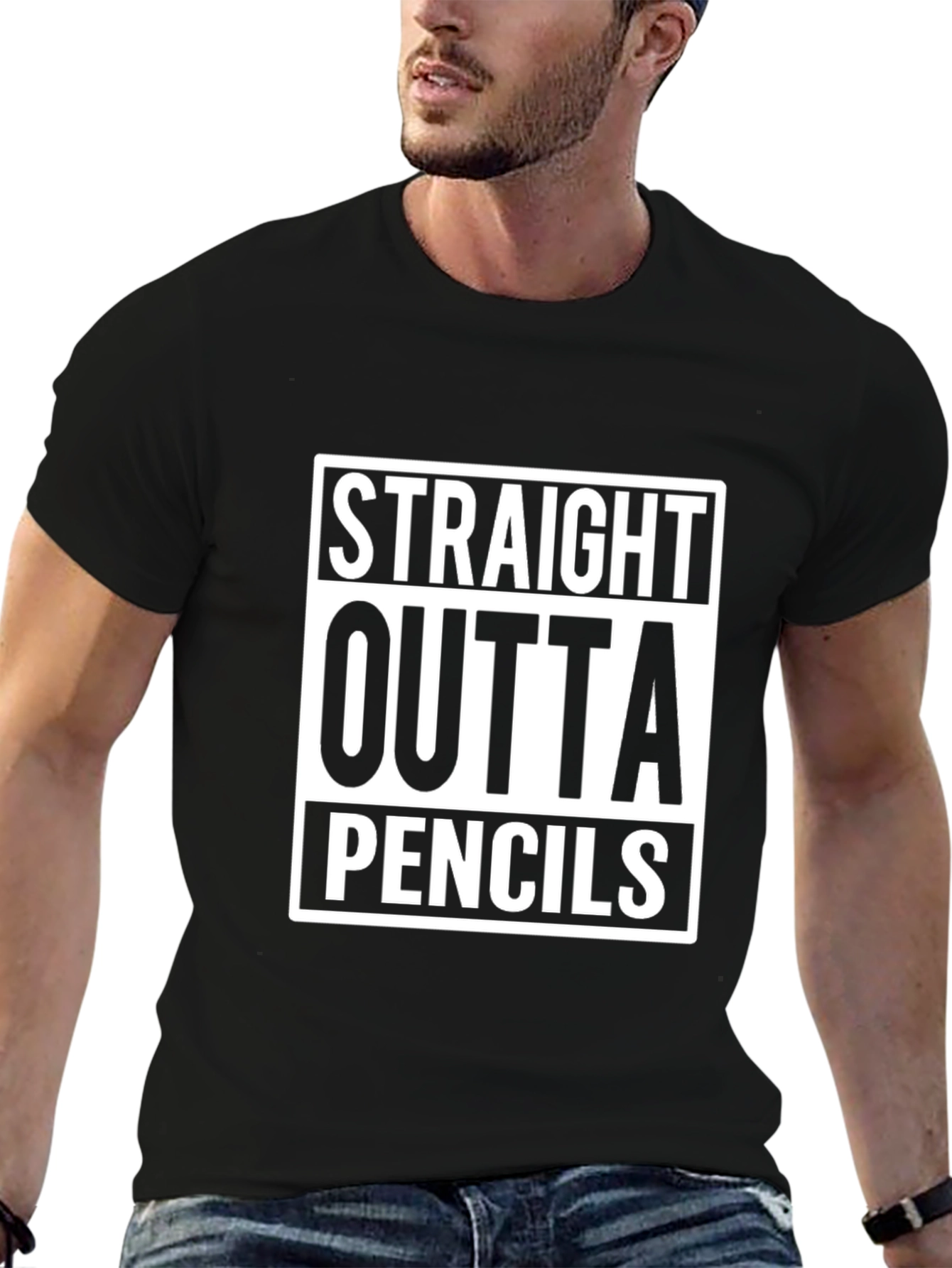 Black Straight Outta Pencils T-Shirt - Funny Graphic Tee view 6