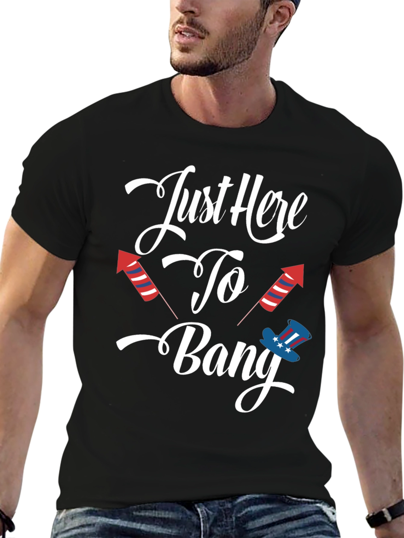 Black Just Here to Bang Patriotic T-Shirt view 6