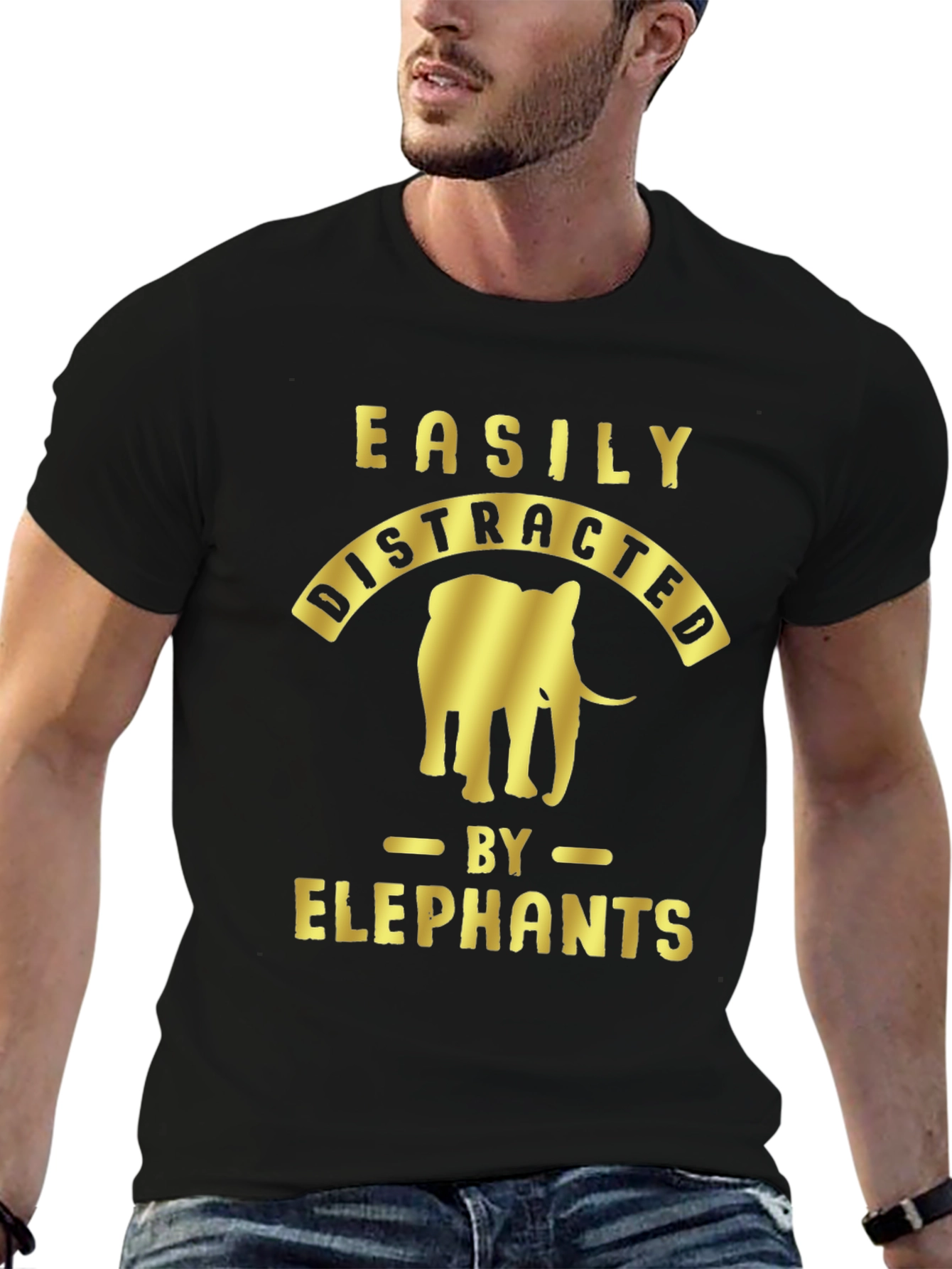 Black Easily Distracted By Elephants Graphic Tee view 6