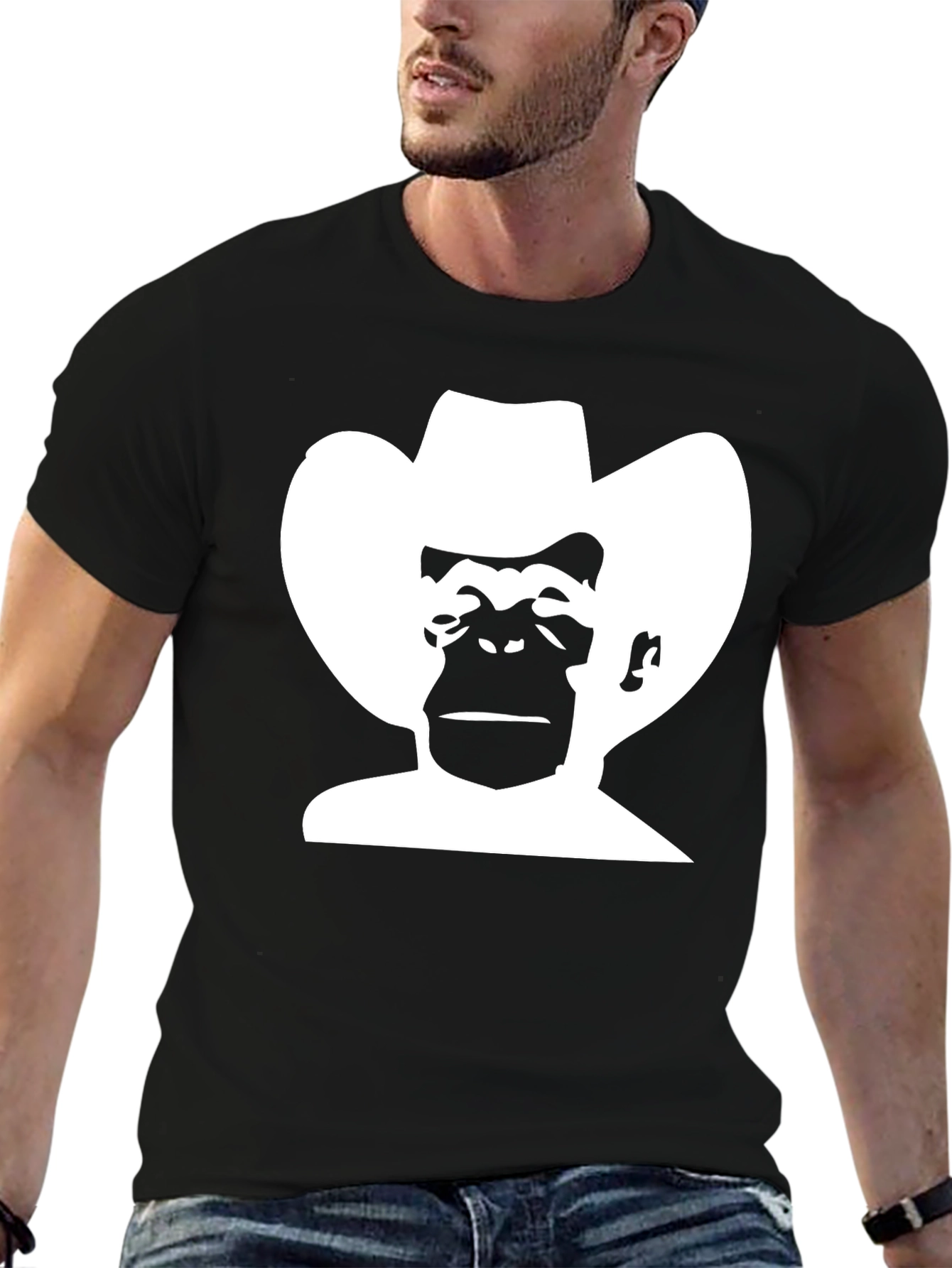 Black Cowboy Monkey T-Shirt - Black Graphic Tee view 6