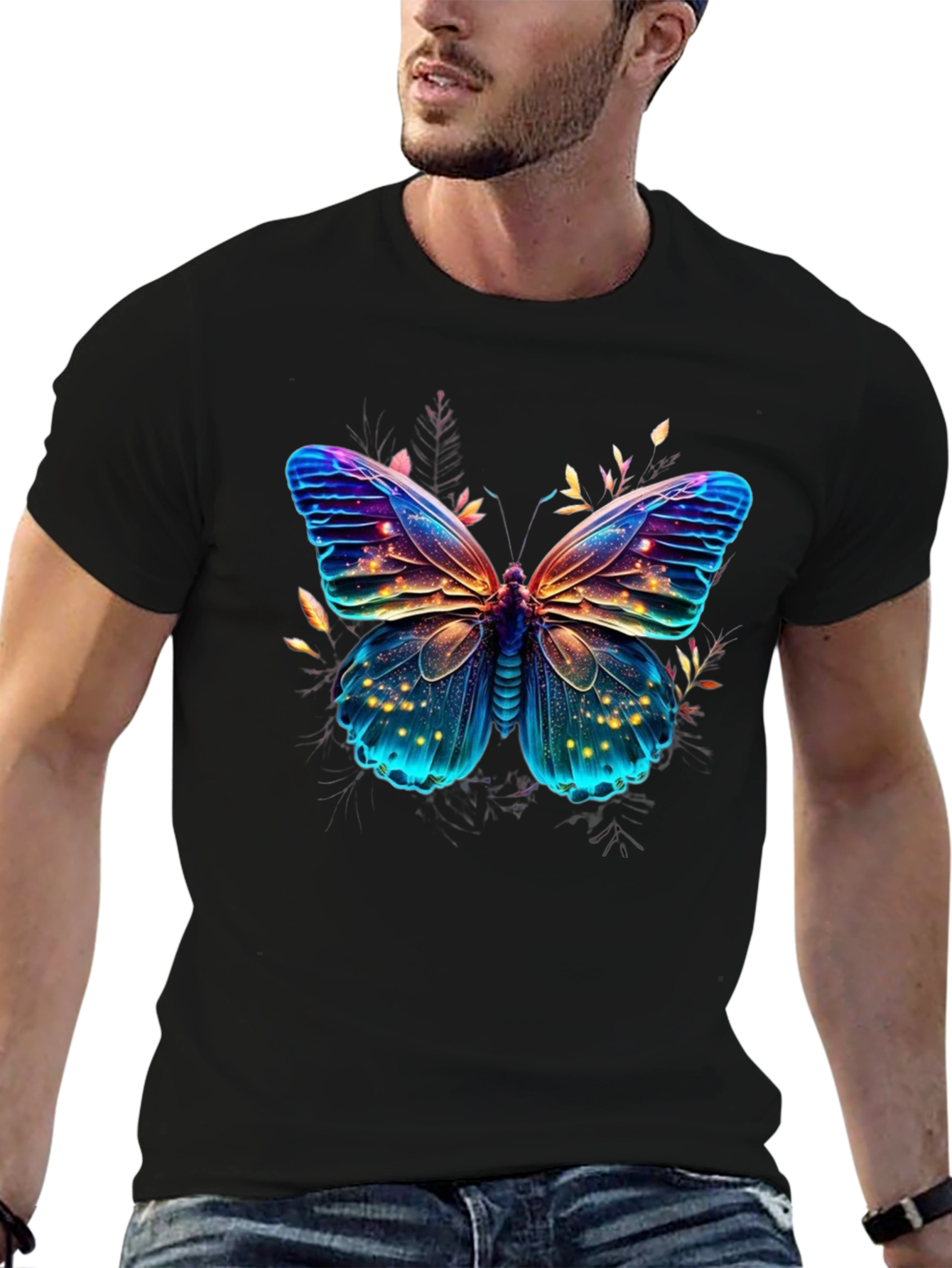 Black Butterfly Graphic Print Men's T-Shirt view 6