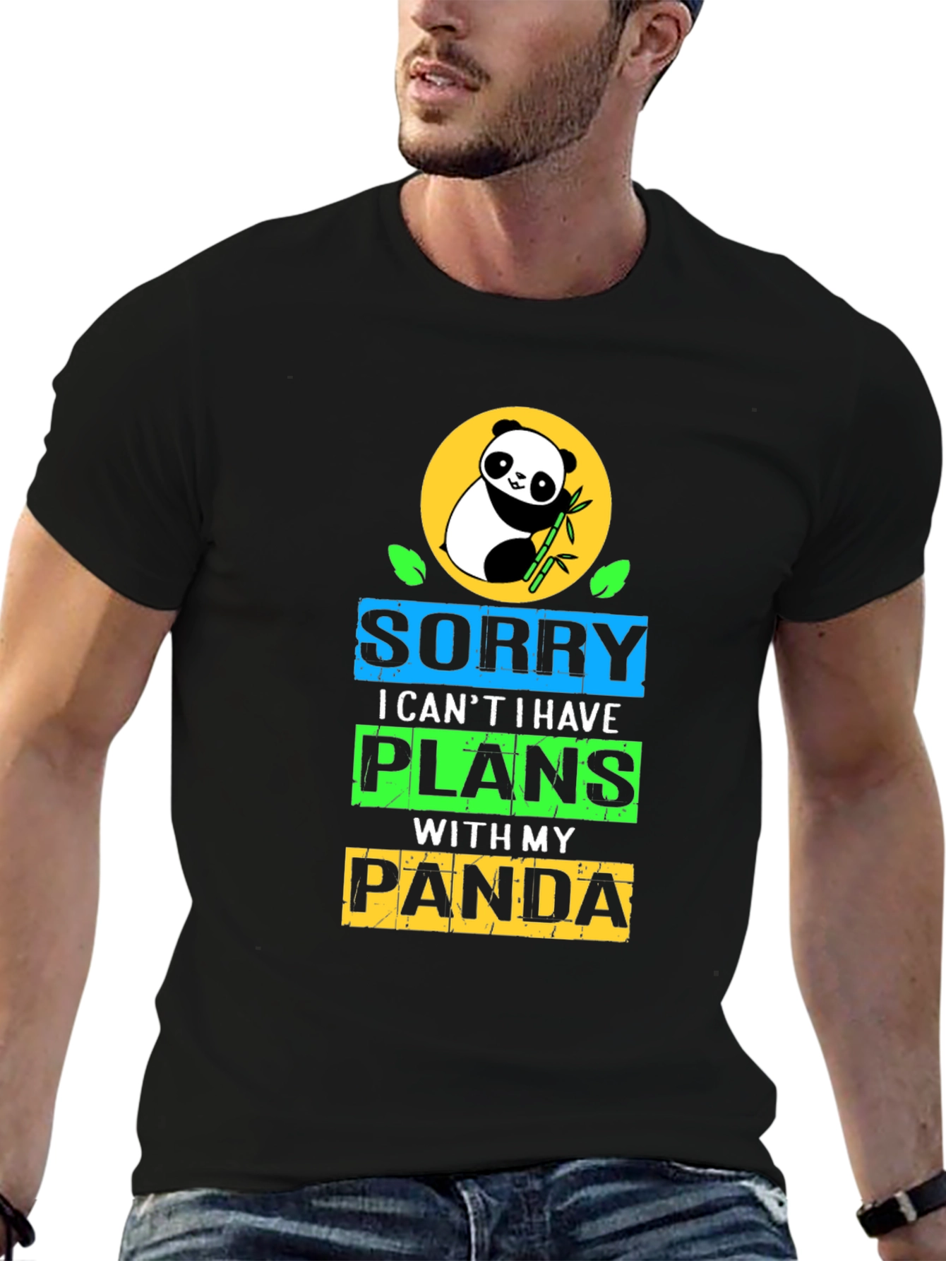 Black Sorry I Have Plans With My Panda T-Shirt view 6
