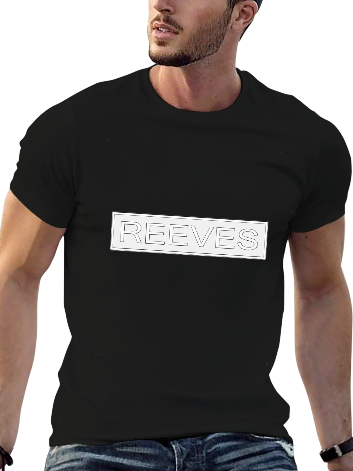 Black REEVES Text Graphic Black T-Shirt - Modern Style view 6