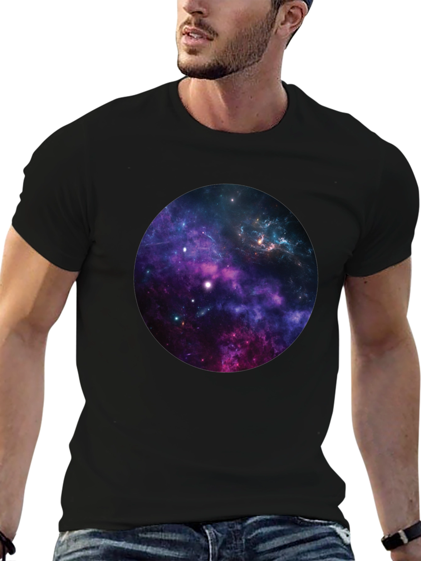 Black Galaxy Graphic Print Black T-Shirt view 6