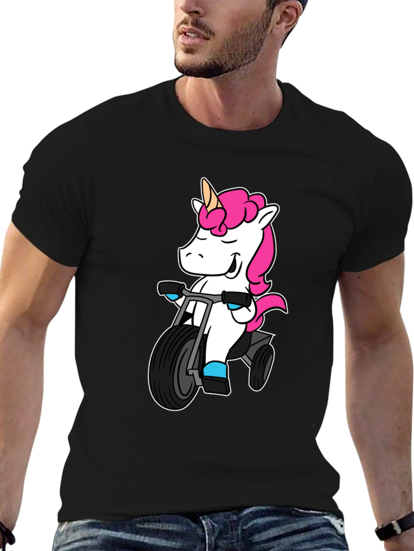 Black Unicorn on Tricycle T-Shirt - Black view 6