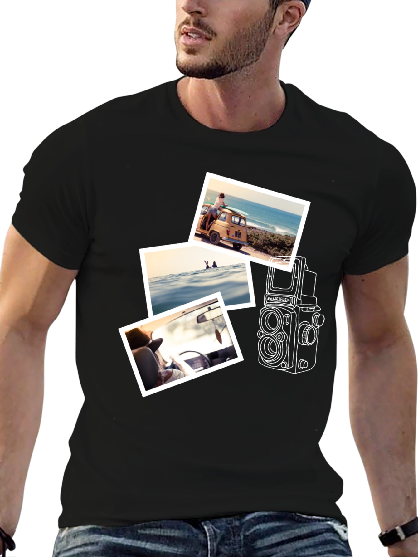 Black Retro Camera & Travel Photo T-Shirt view 6