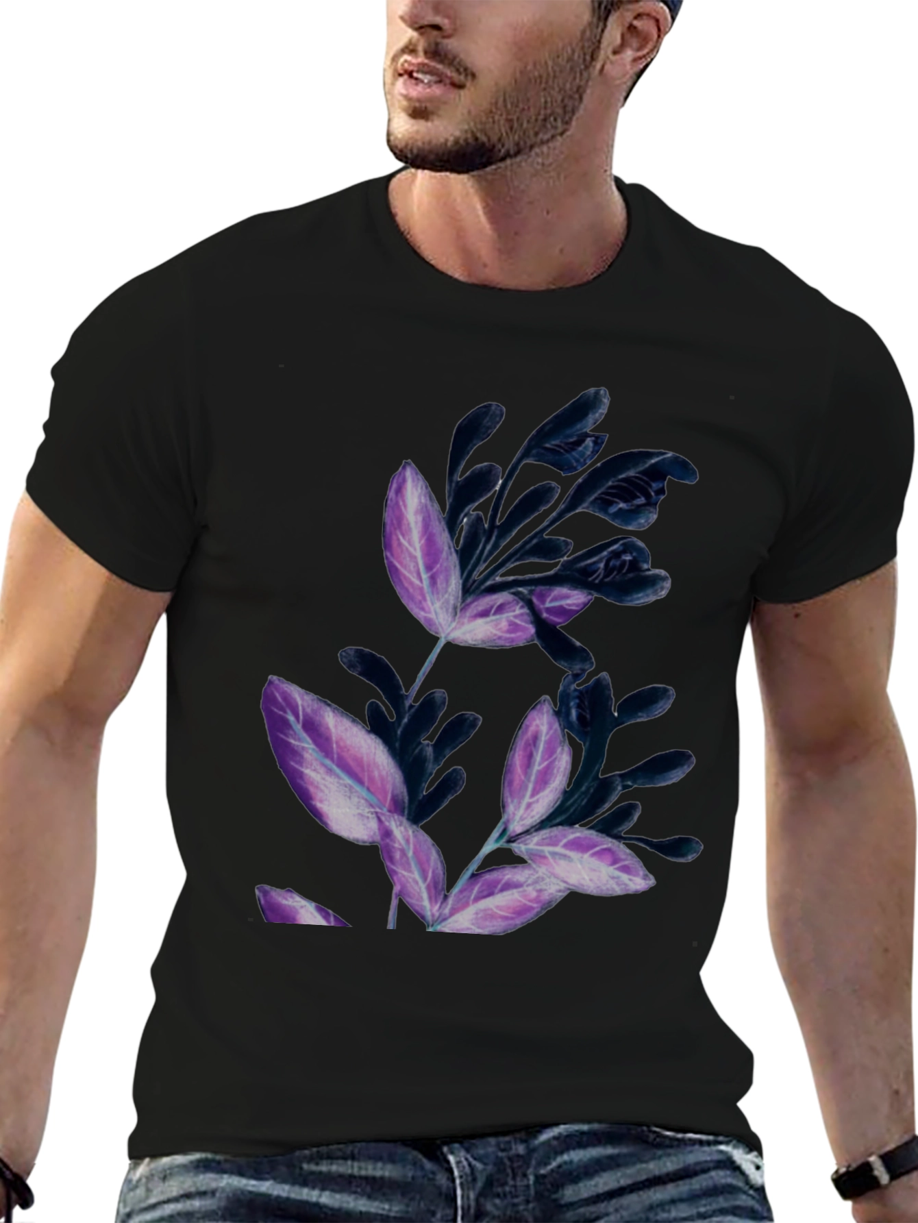 Black Floral Print Black T-Shirt view 6