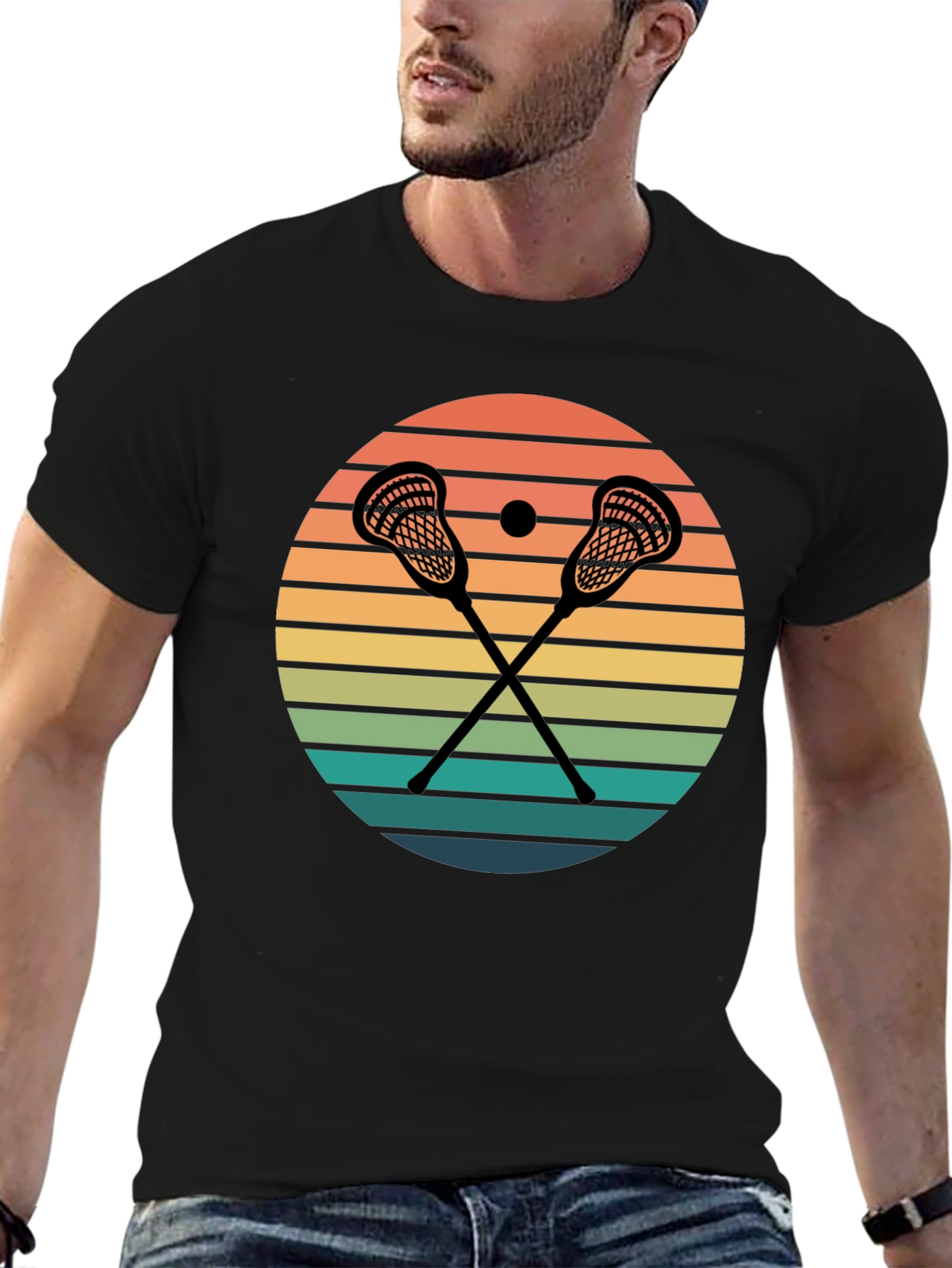 Black Lacrosse Sunset Graphic T-Shirt view 6