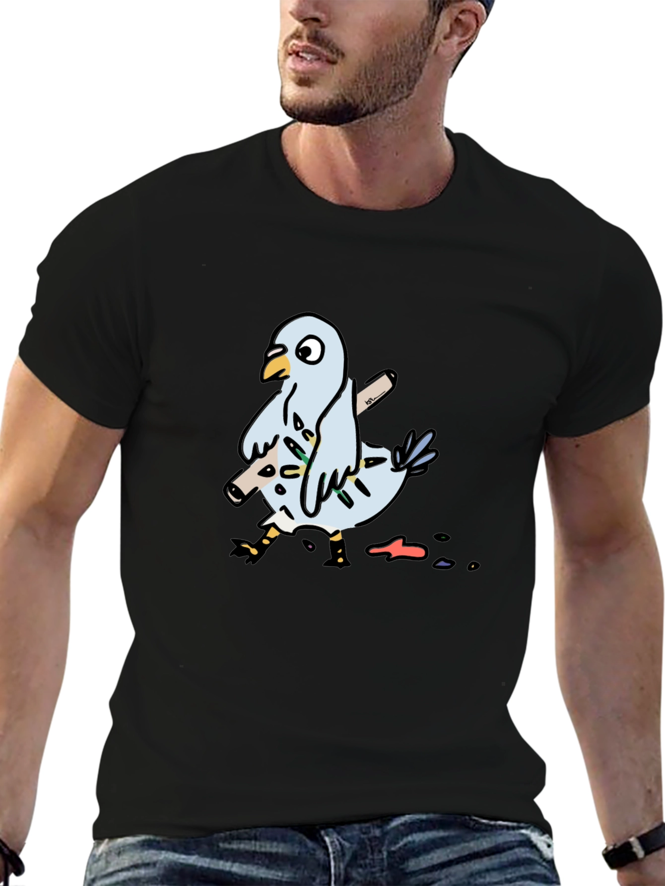 Black Pigeon Graphic Tee - Funny Bird T-Shirt view 6