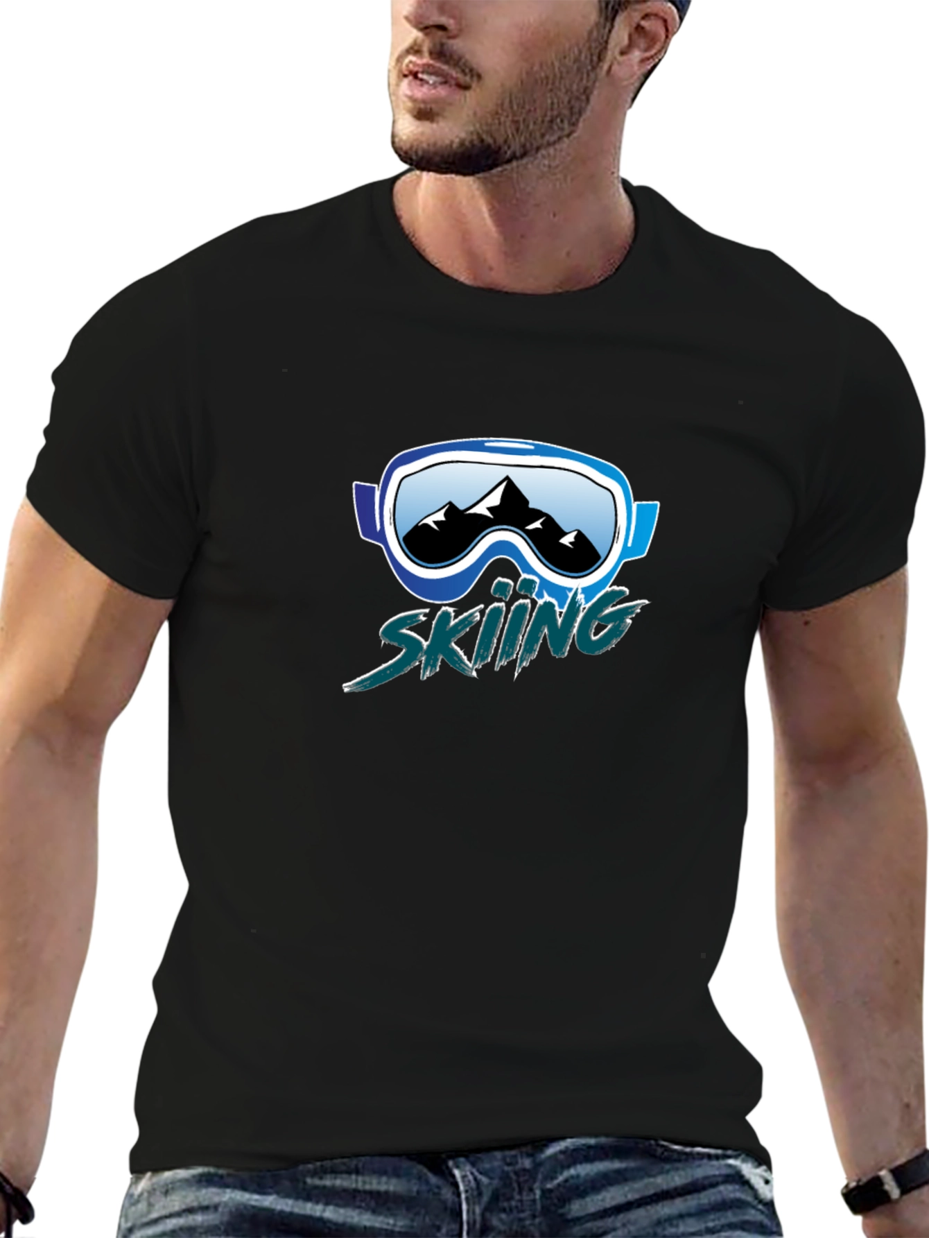Black Skiing Graphic Tee - Mountain Goggles Design view 6