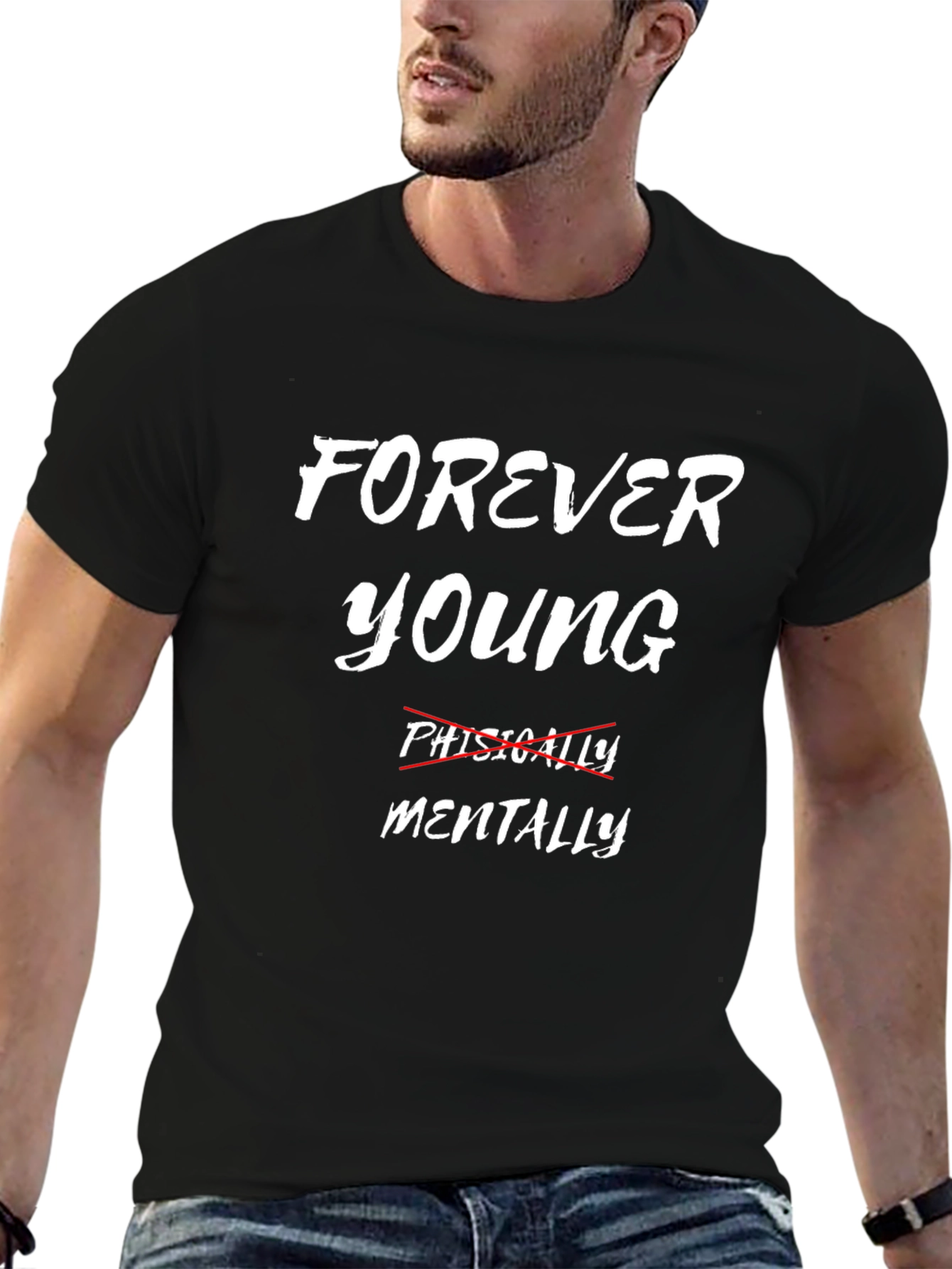Black Forever Young Mentally Black Graphic Tee view 6