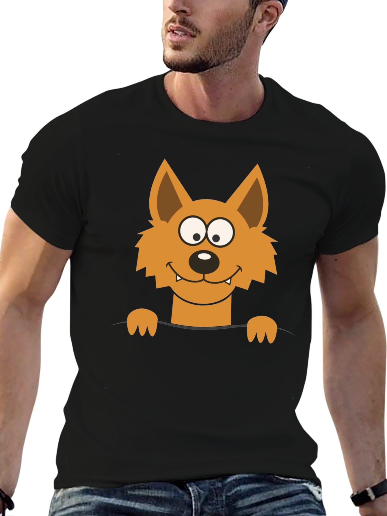 Black Cartoon Fox Graphic Black T-Shirt view 6