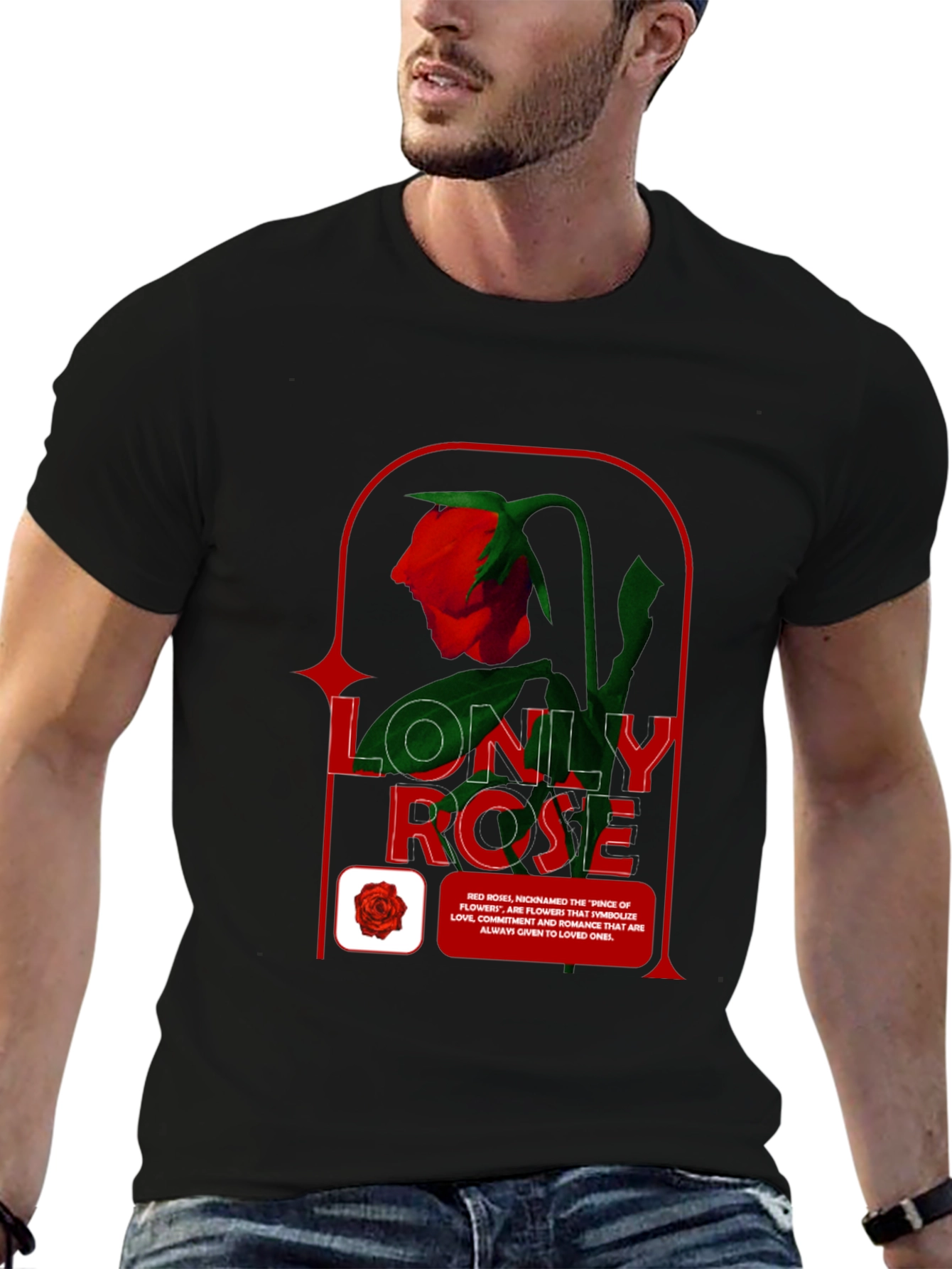 Black Lonely Rose Graphic Tee - Stylish Casual Wear view 6