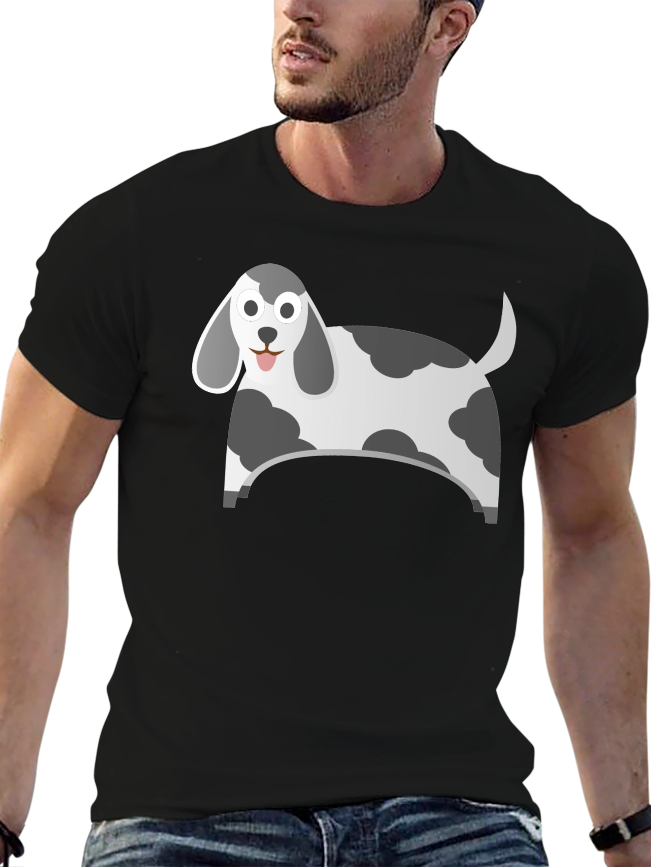 Black Cartoon Dog Graphic Tee - Black Cotton Blend view 6