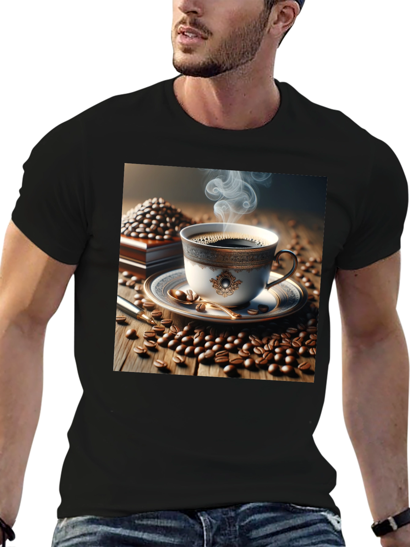 Black Coffee Lover's T-Shirt - Elegant Cup Design view 6