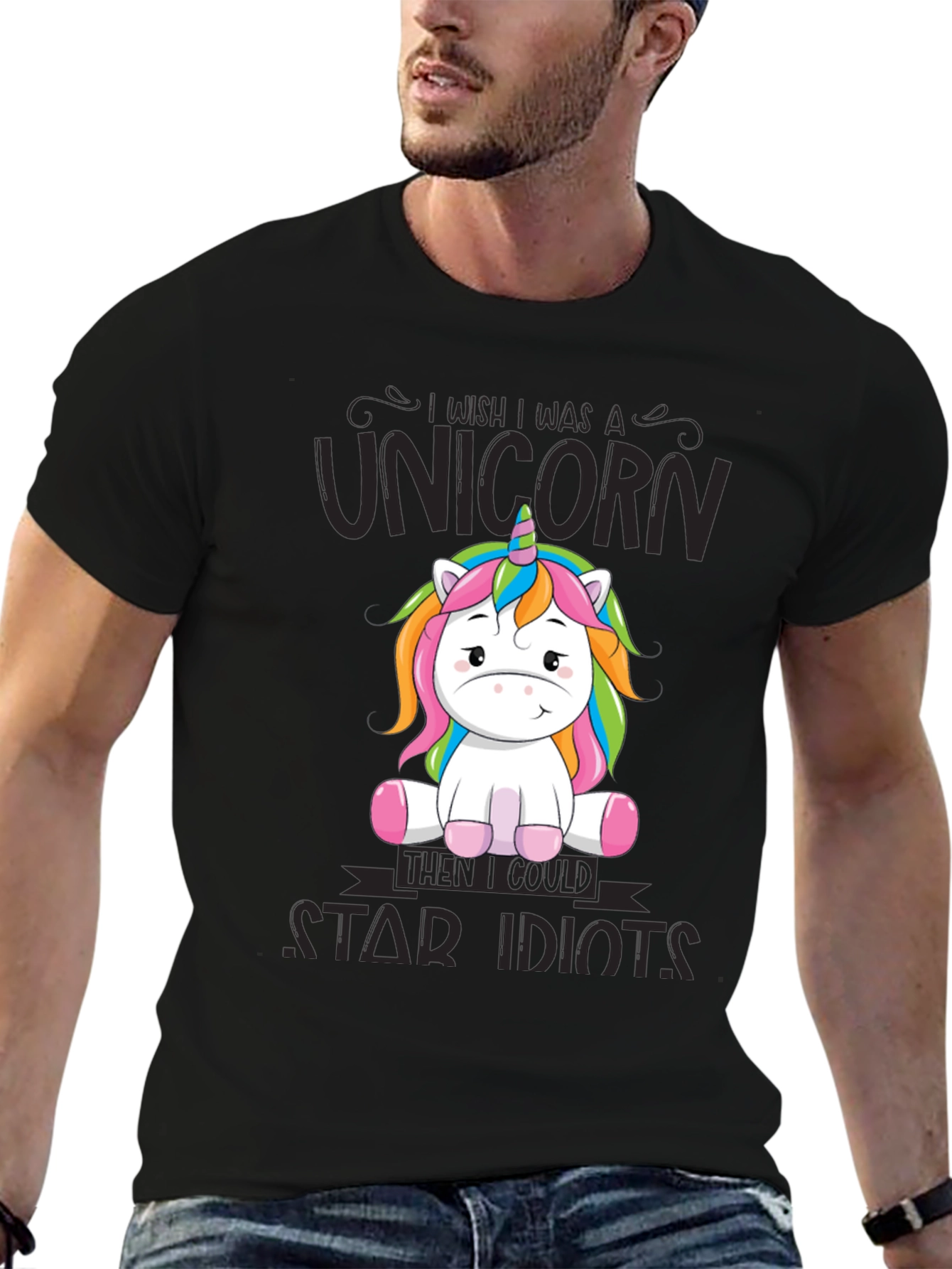 Black I Wish I Was A Unicorn Funny T-Shirt view 6