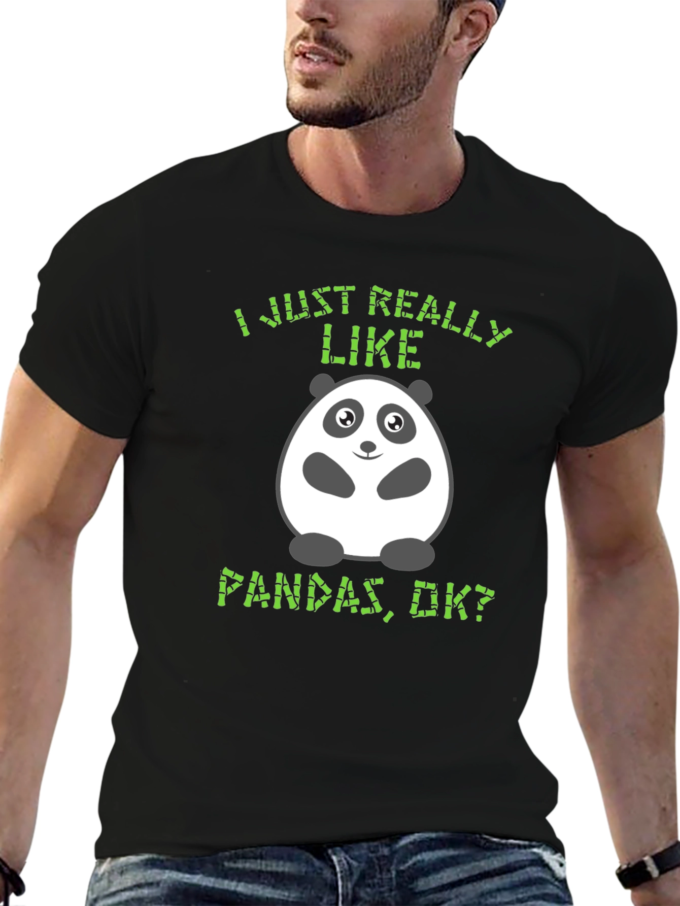Black Funny Panda T-Shirt - I Just Really Like Pandas view 6
