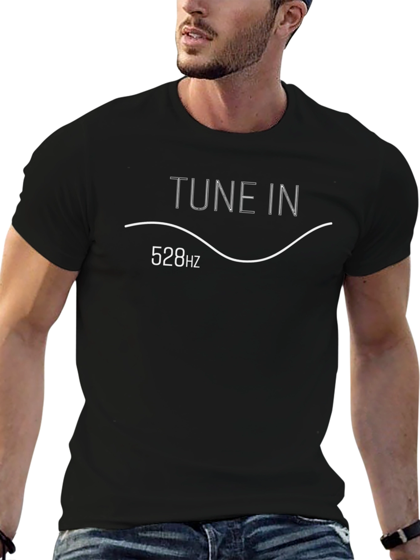 Black Tune In 528Hz Graphic Tee - Black Unisex T-Shirt view 6