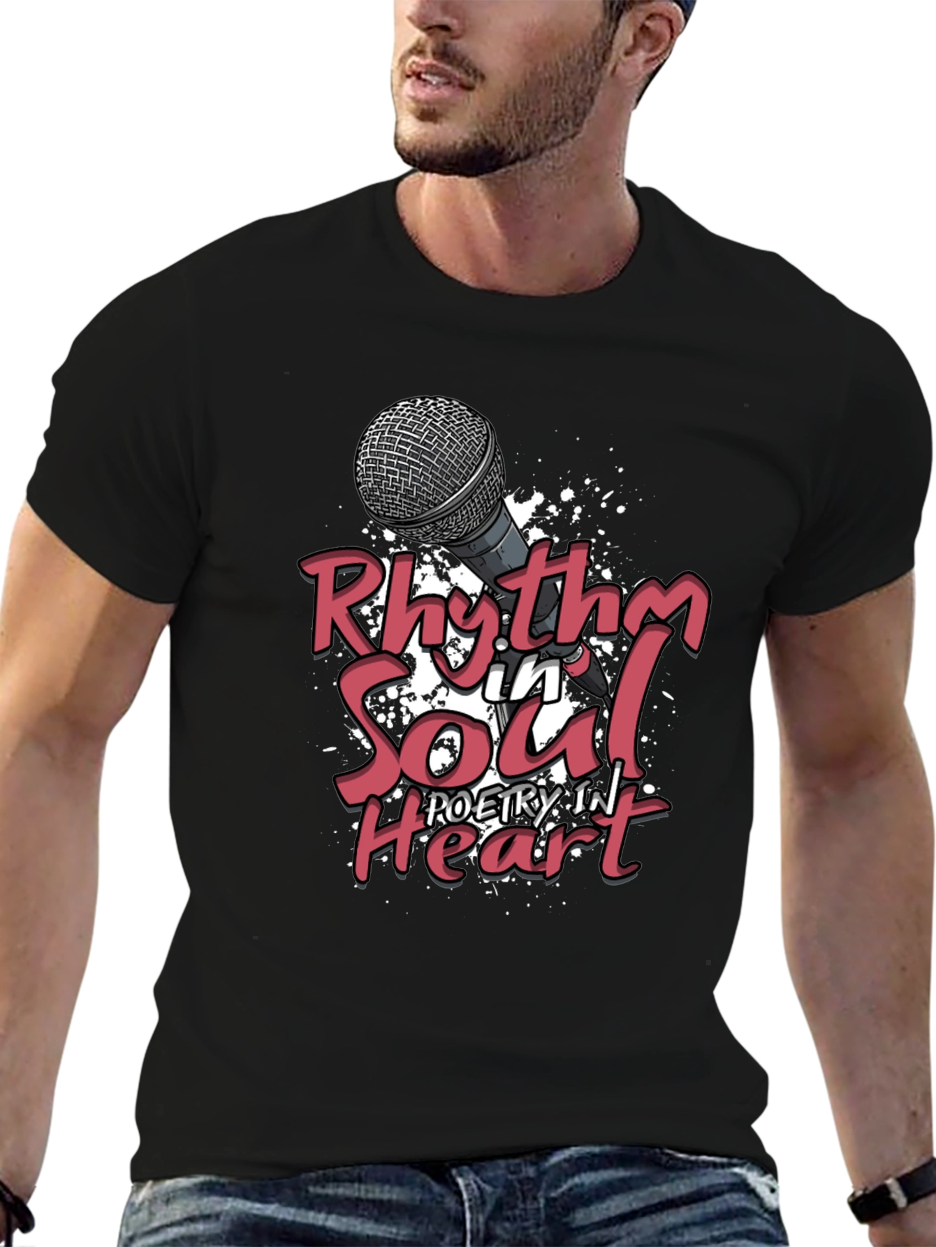 Black Rhythm in Soul Poetry Heart Graphic T-Shirt view 6