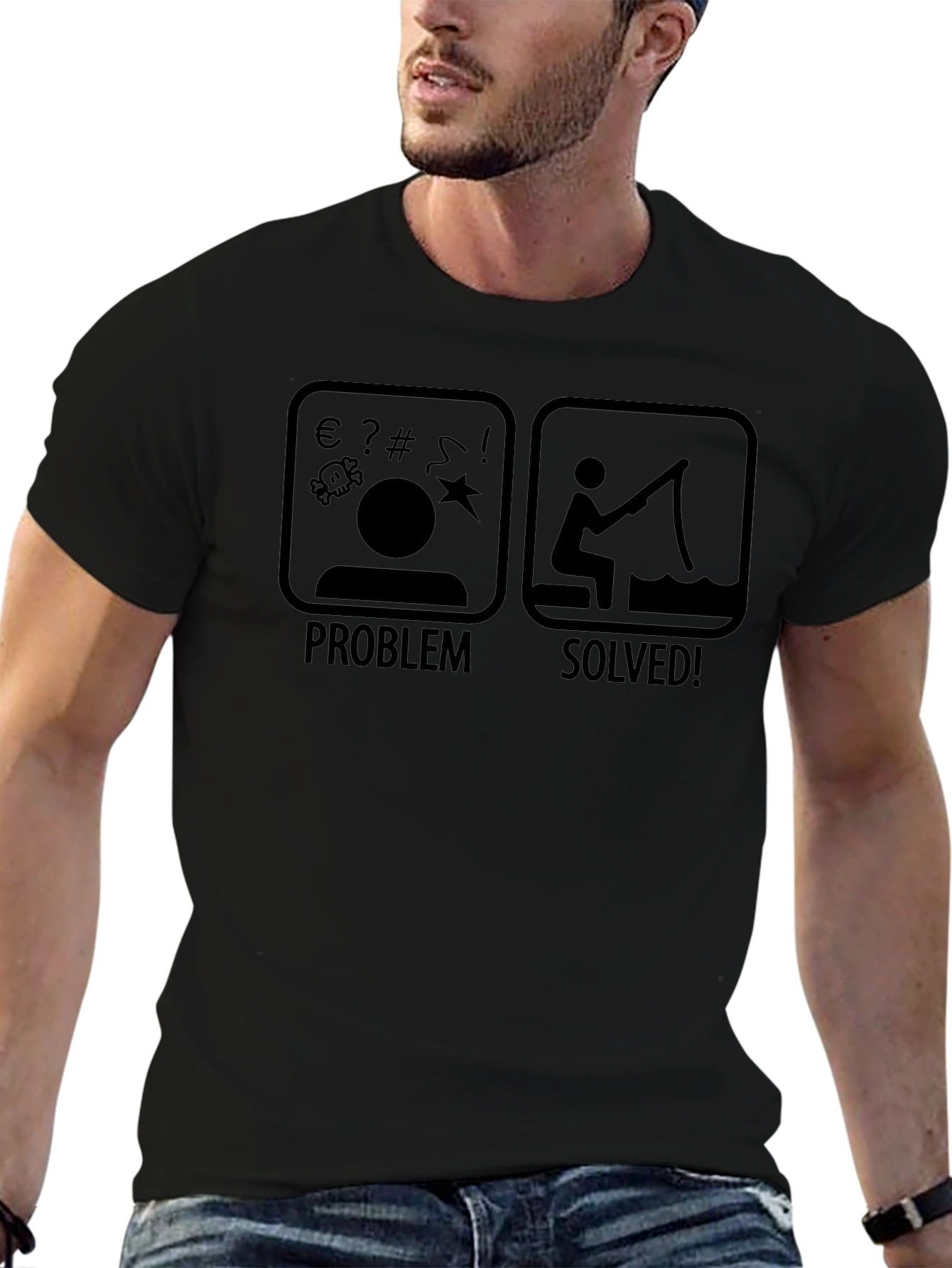 Black Problem Solved Fishing T-Shirt view 6