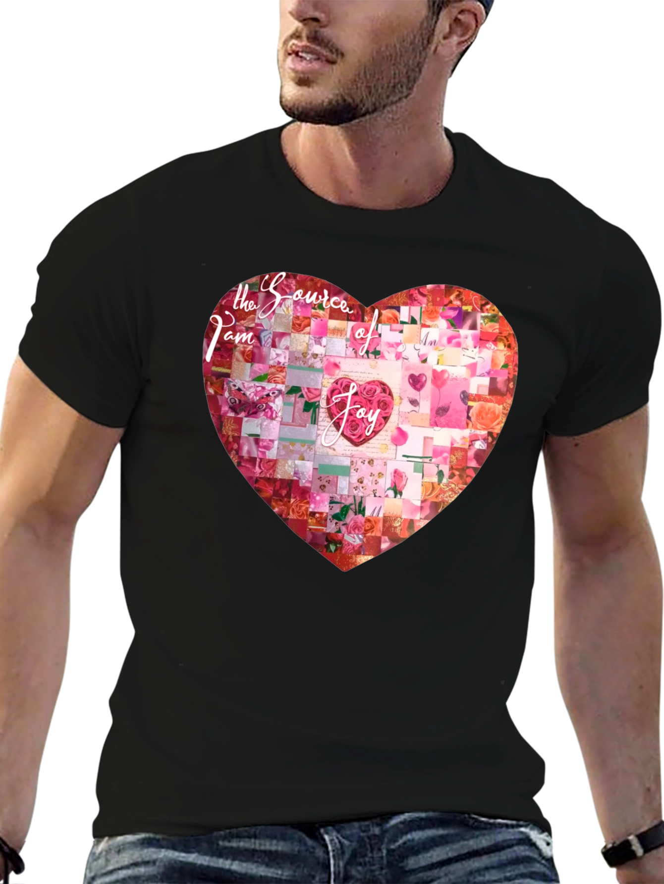 Black I am the Source of Joy Heart Graphic T-Shirt view 6