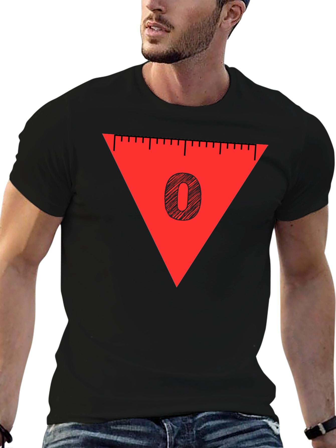 Black Red Triangle '0' Graphic Tee - Soft Cotton Blend, Casual Style view 6