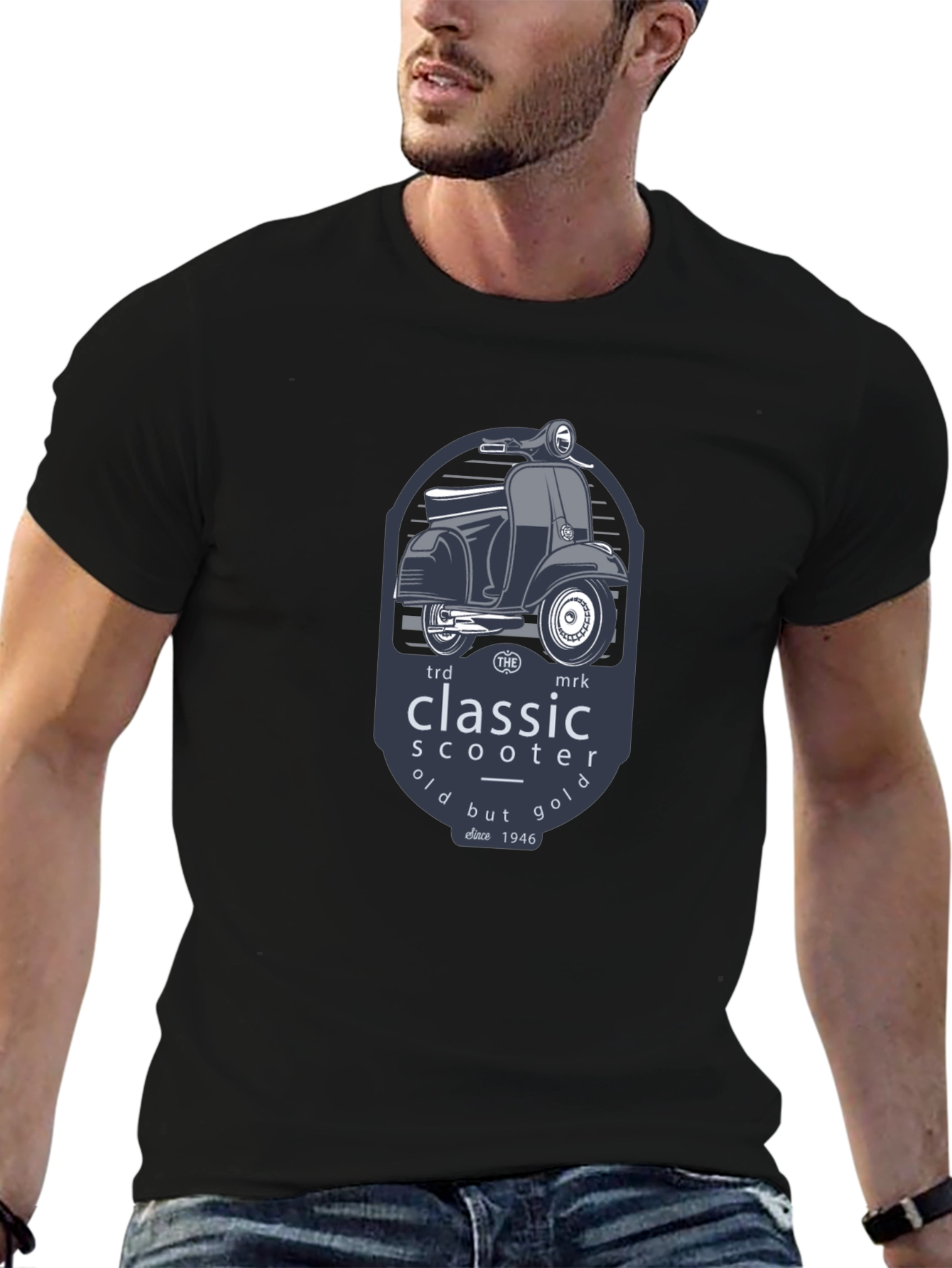Black Classic Scooter T-Shirt - Vintage Style view 6