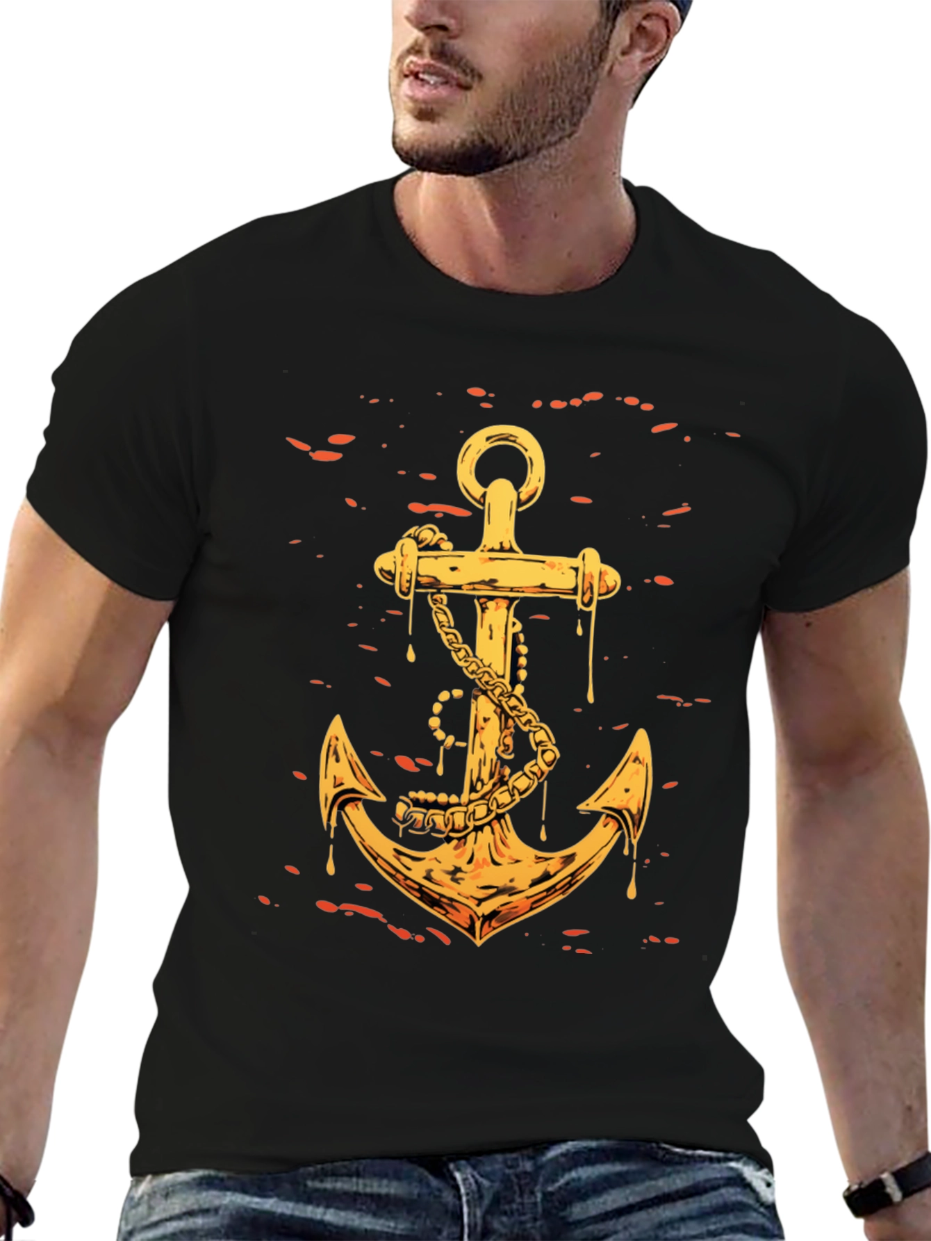 Black Golden Anchor Graphic Tee - Black Casual Shirt view 6
