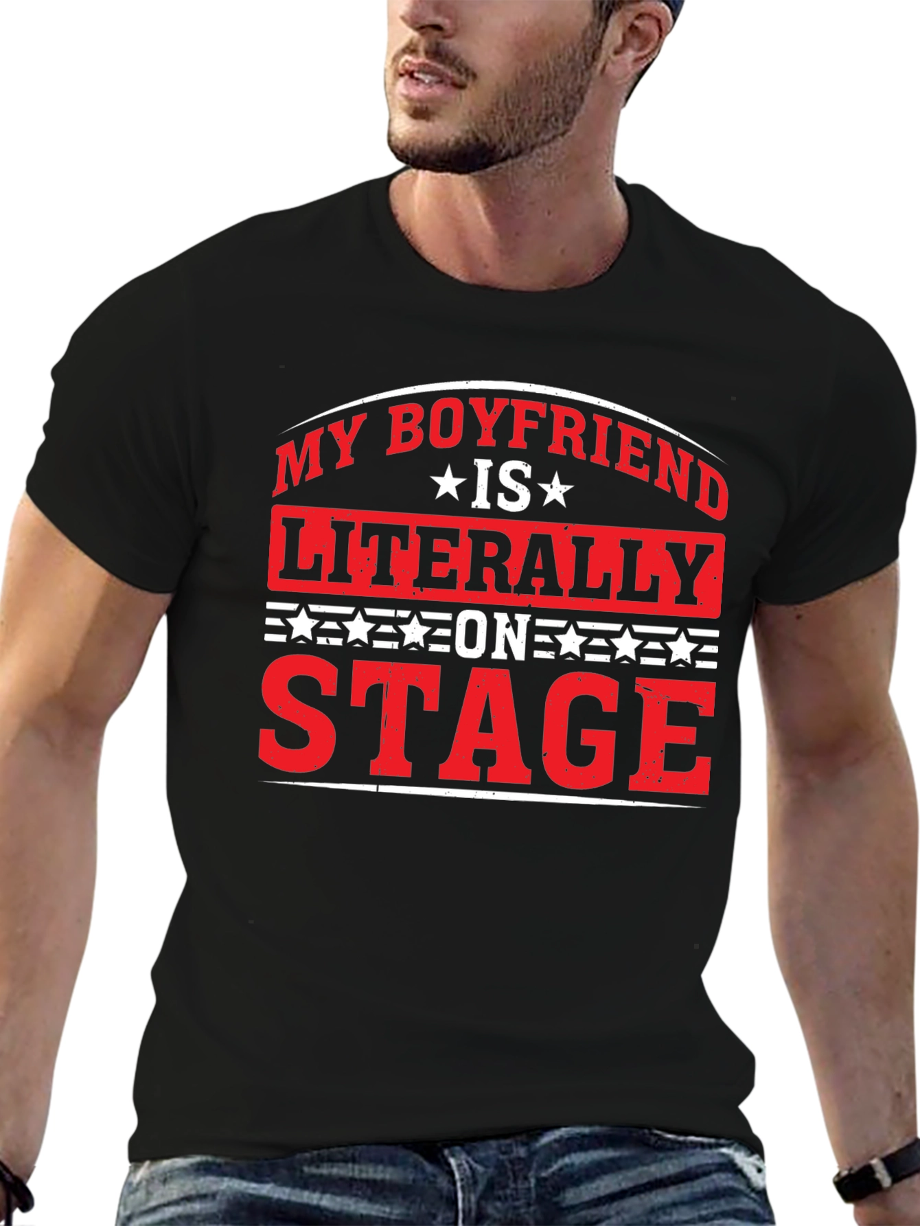 Black My Boyfriend is Literally on Stage T-Shirt view 6
