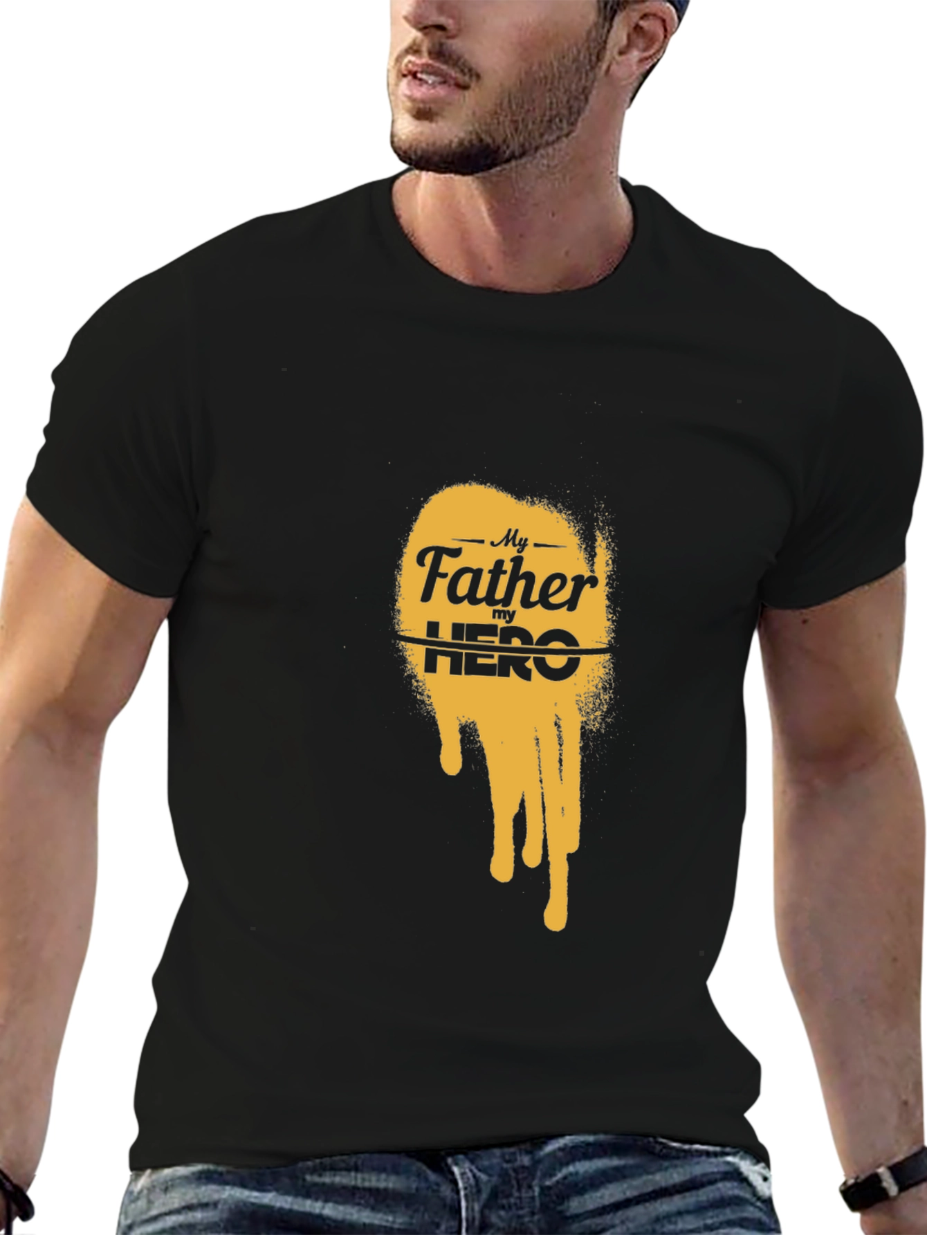 Black My Father My Hero Graphic Tee - Black Cotton T-Shirt view 6