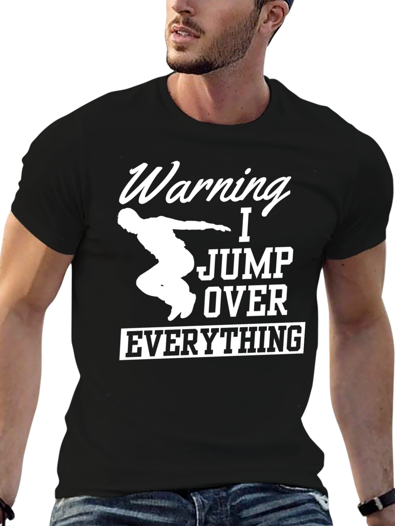 Black Warning I Jump Over Everything Black T-Shirt view 6