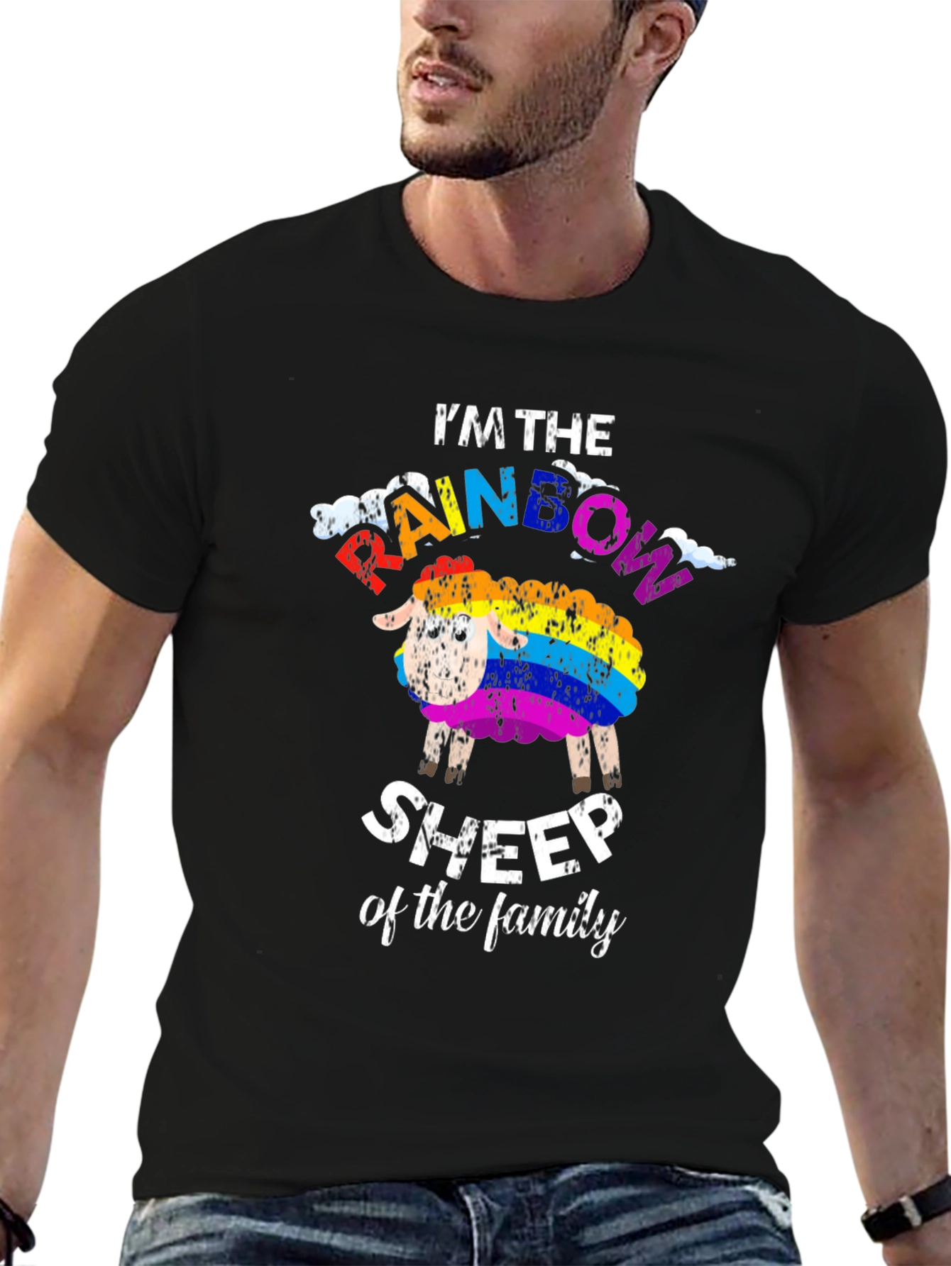 Black Rainbow Sheep T-Shirt: Unique Family Pride Apparel view 6
