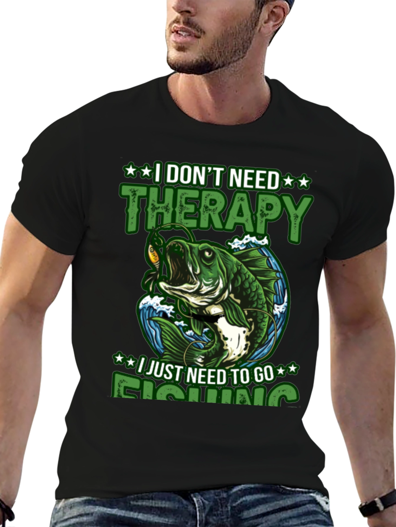Black Fishing Therapy T-Shirt view 6