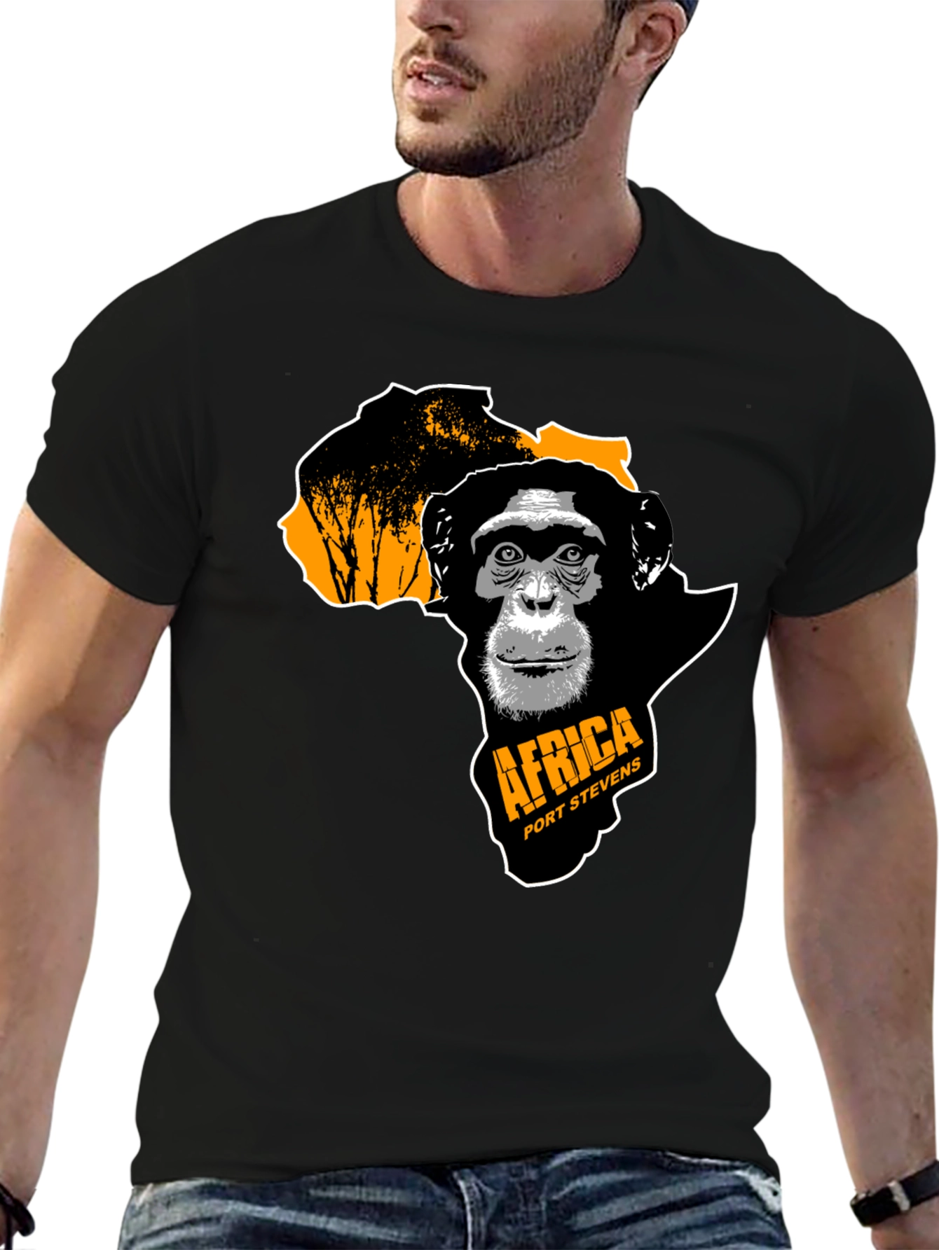 Black Africa Chimpanzee Graphic Black T-Shirt view 6