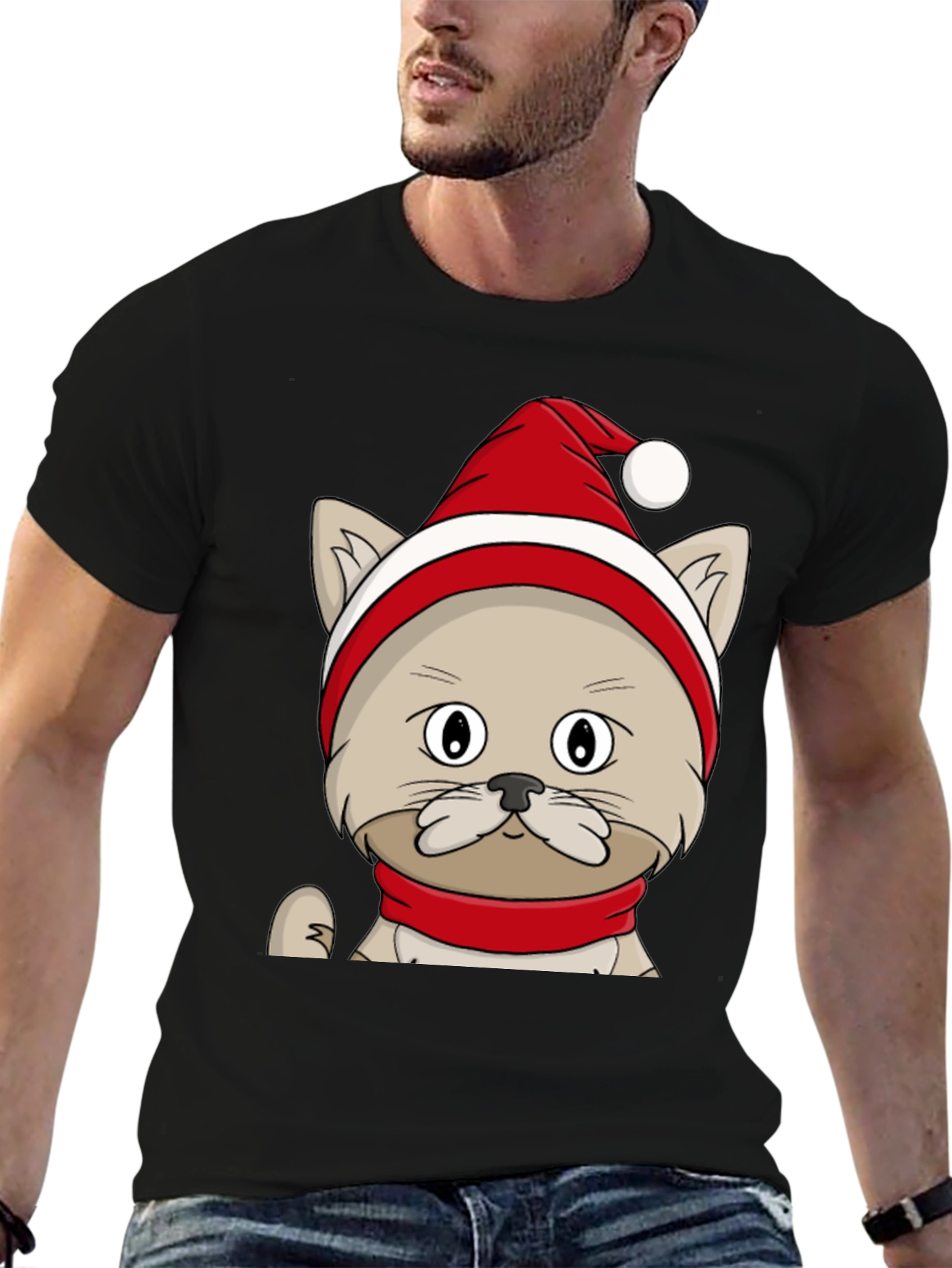 Black Festive Cat Tee - Holiday Cheer view 6