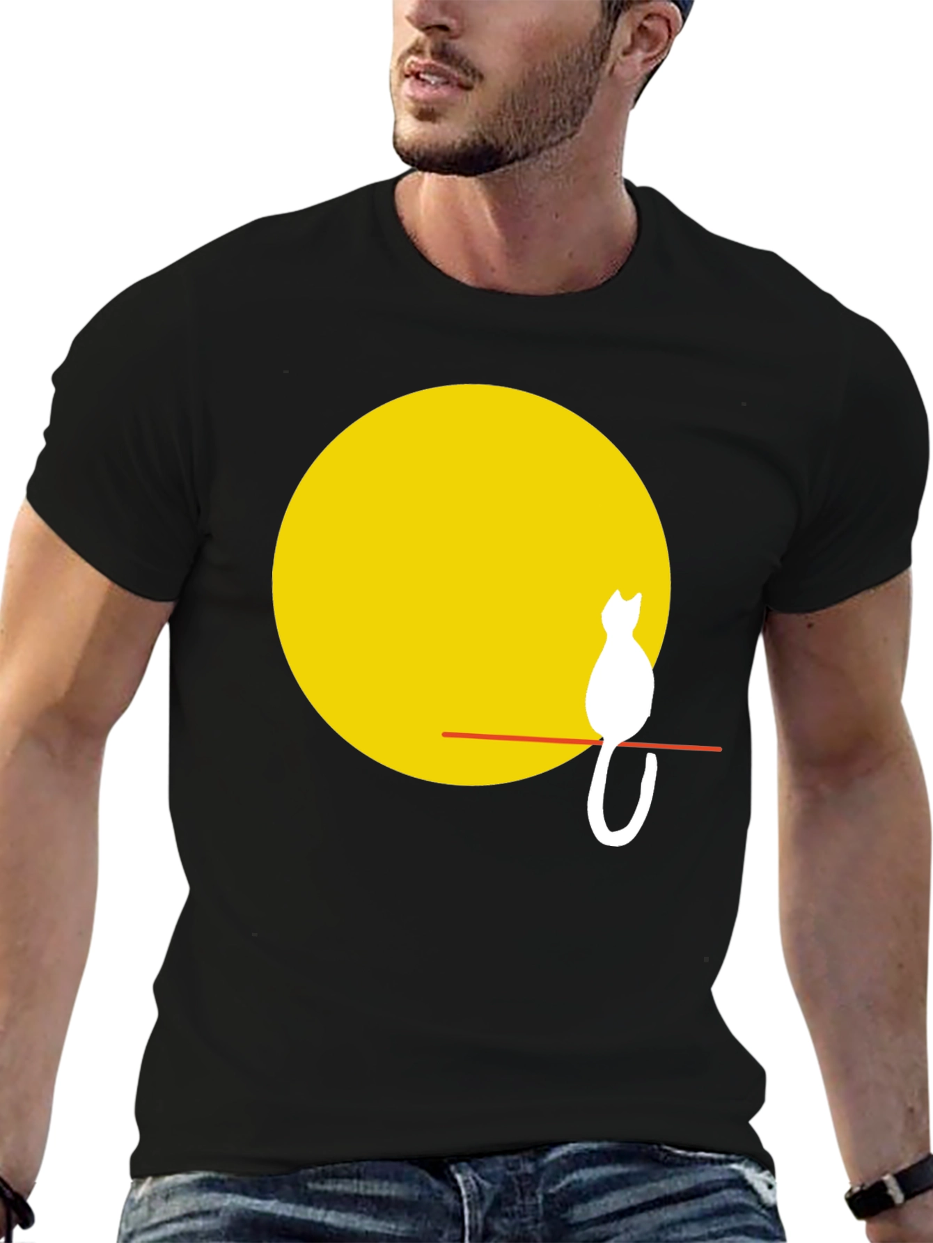 Black Cat Silhouette on Moon T-Shirt view 6