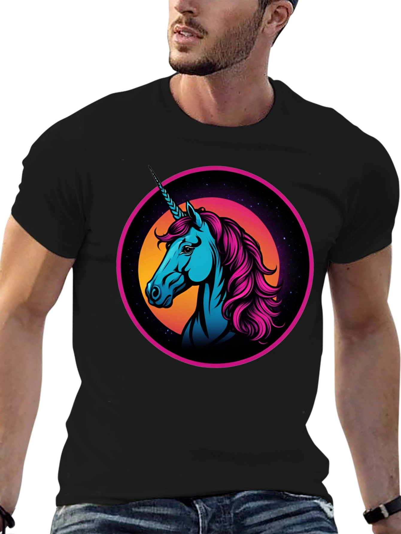 Black Retro Unicorn Graphic T-Shirt view 6