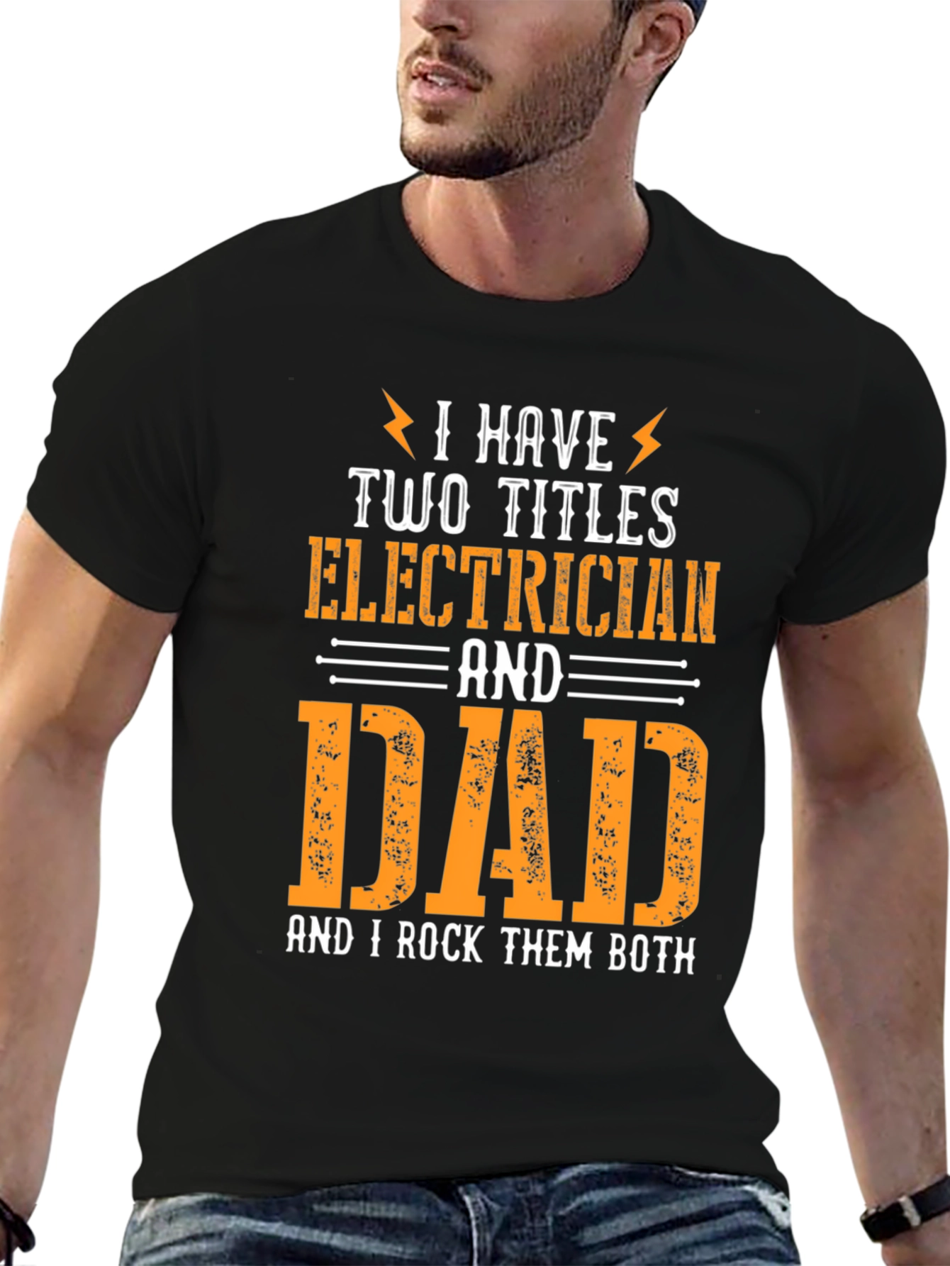 Black Electrician Dad T-Shirt: I Rock Them Both! view 6