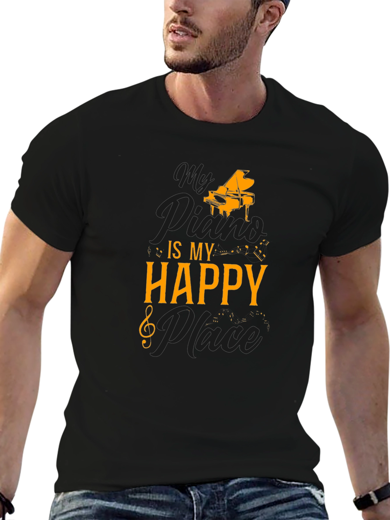 Black My Piano Is My Happy Place T-Shirt view 6